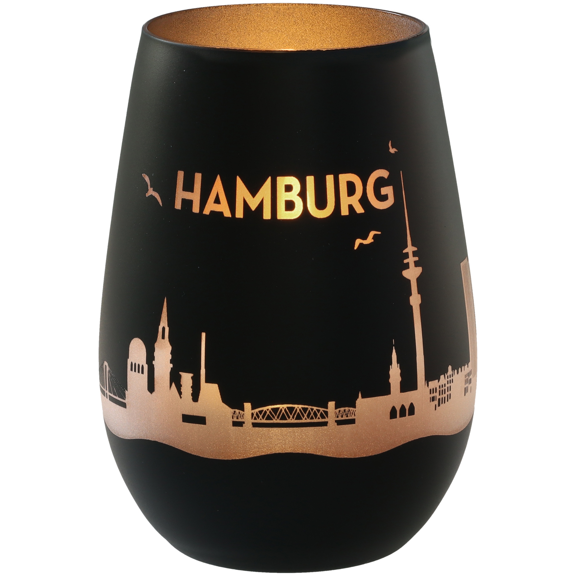 Windlicht Skyline Hamburg Schwarz/Silber Einmachglas, Töpferei