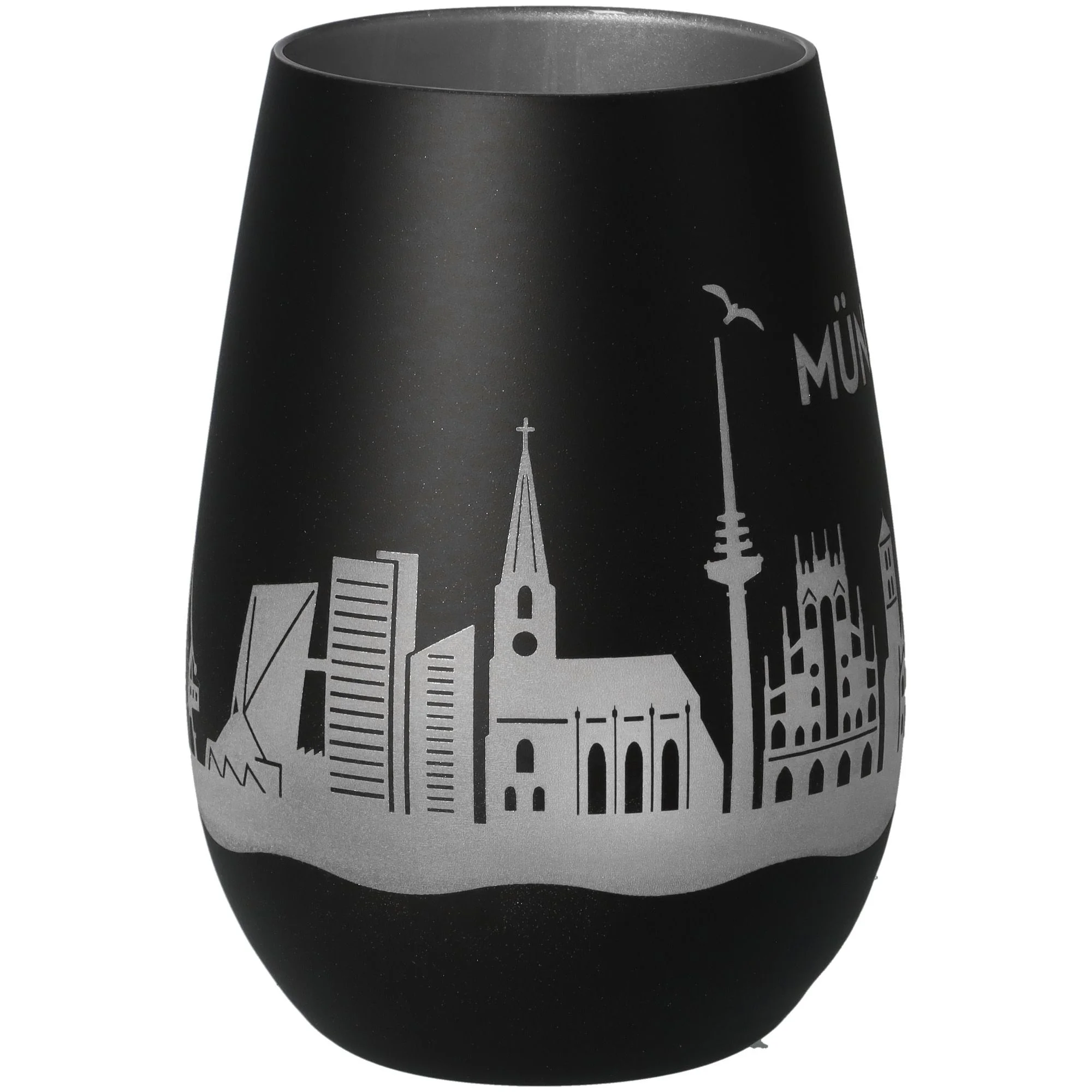 weihnachtsbecher, gläserner tumbler, schwarz, silbernaht, stadt skyline