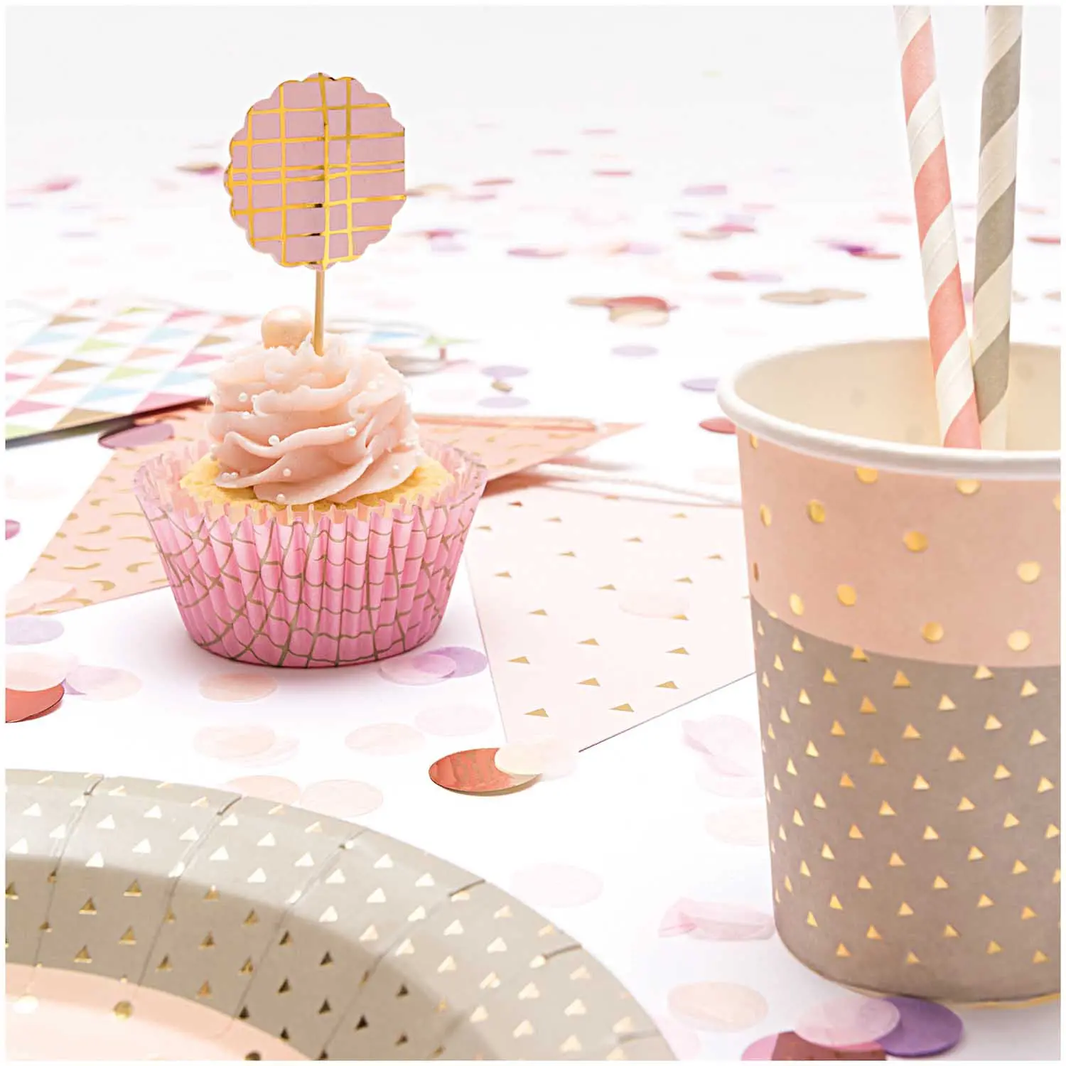 60 Papier Backförmchen für Muffins, Rosa/Gelb