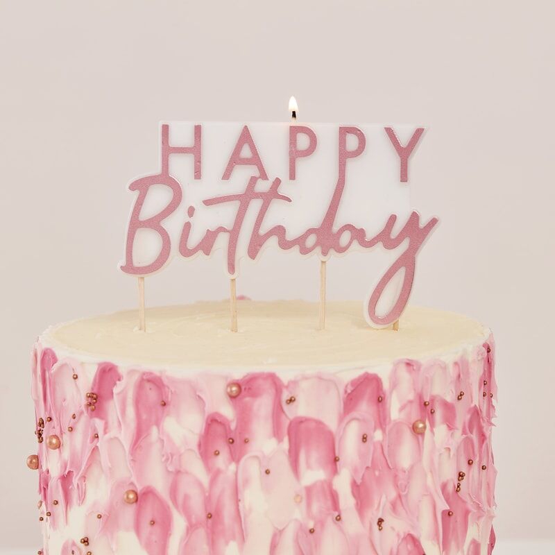Kerze "Happy Birthday", Roségold Kerze "Happy Birthday", Roségold