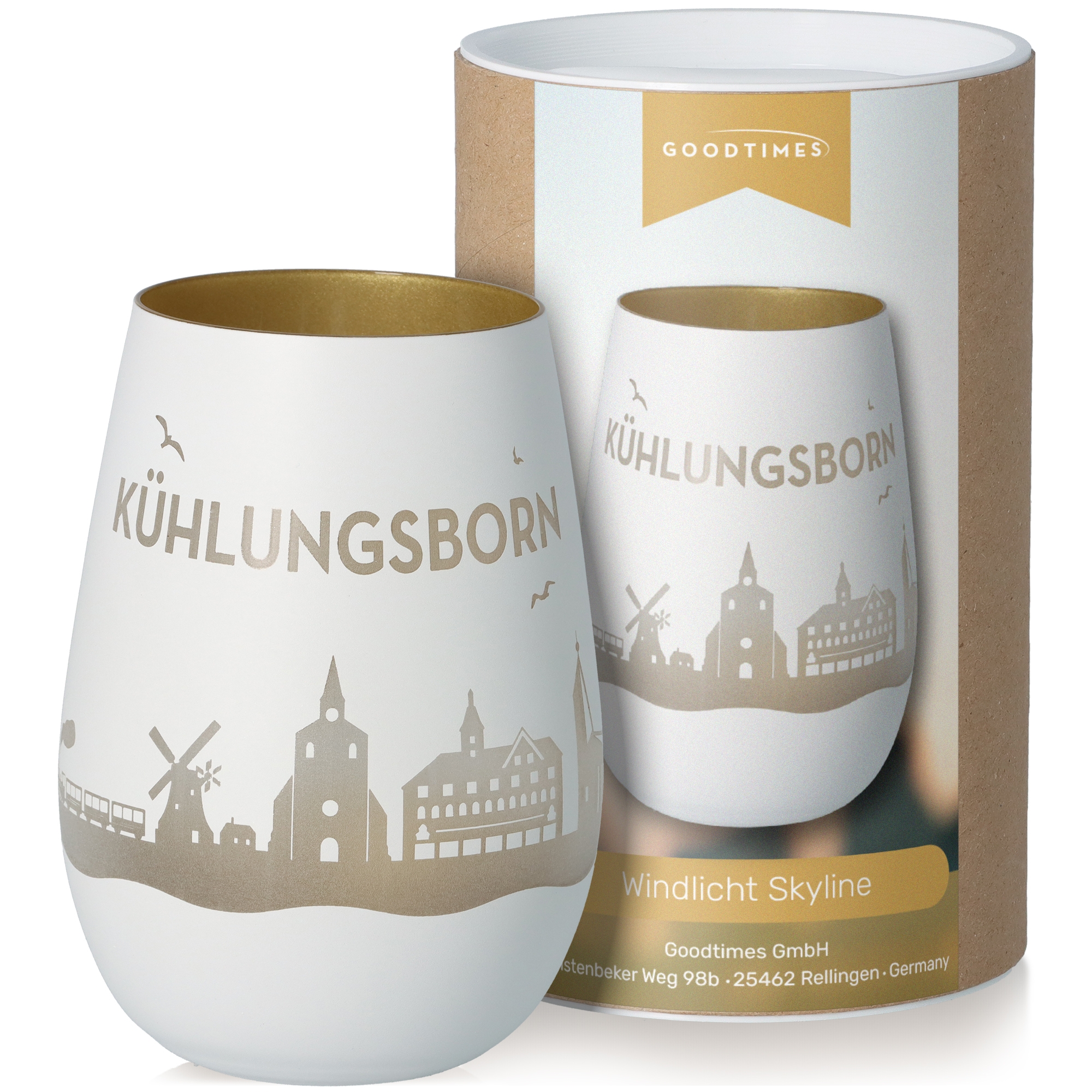Windlicht Skyline Kühlungsborn Weiß/Gold Töpferei, Kunst, Porzellan, Tasse, Krug