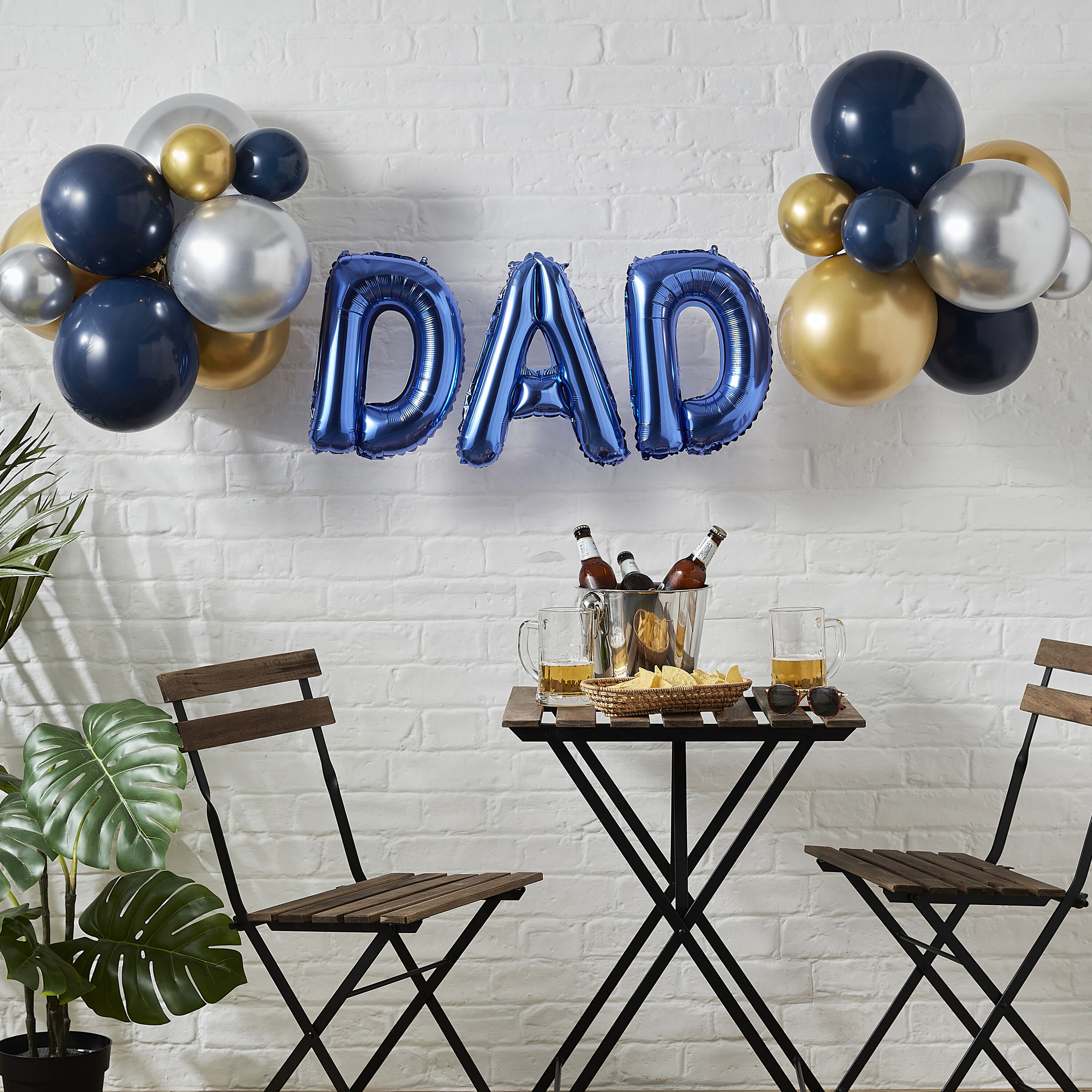 DIY Ballonset "DAD", Blau/Gold/Silber