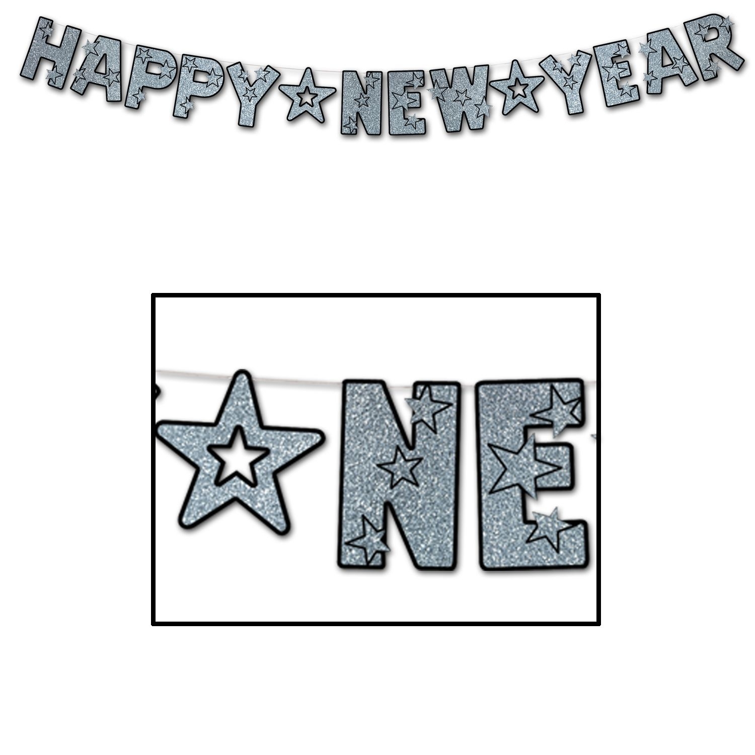 Girlande - Happy New Year Silber-Glitzer Girlande - Happy New Year Silber-Glitzer