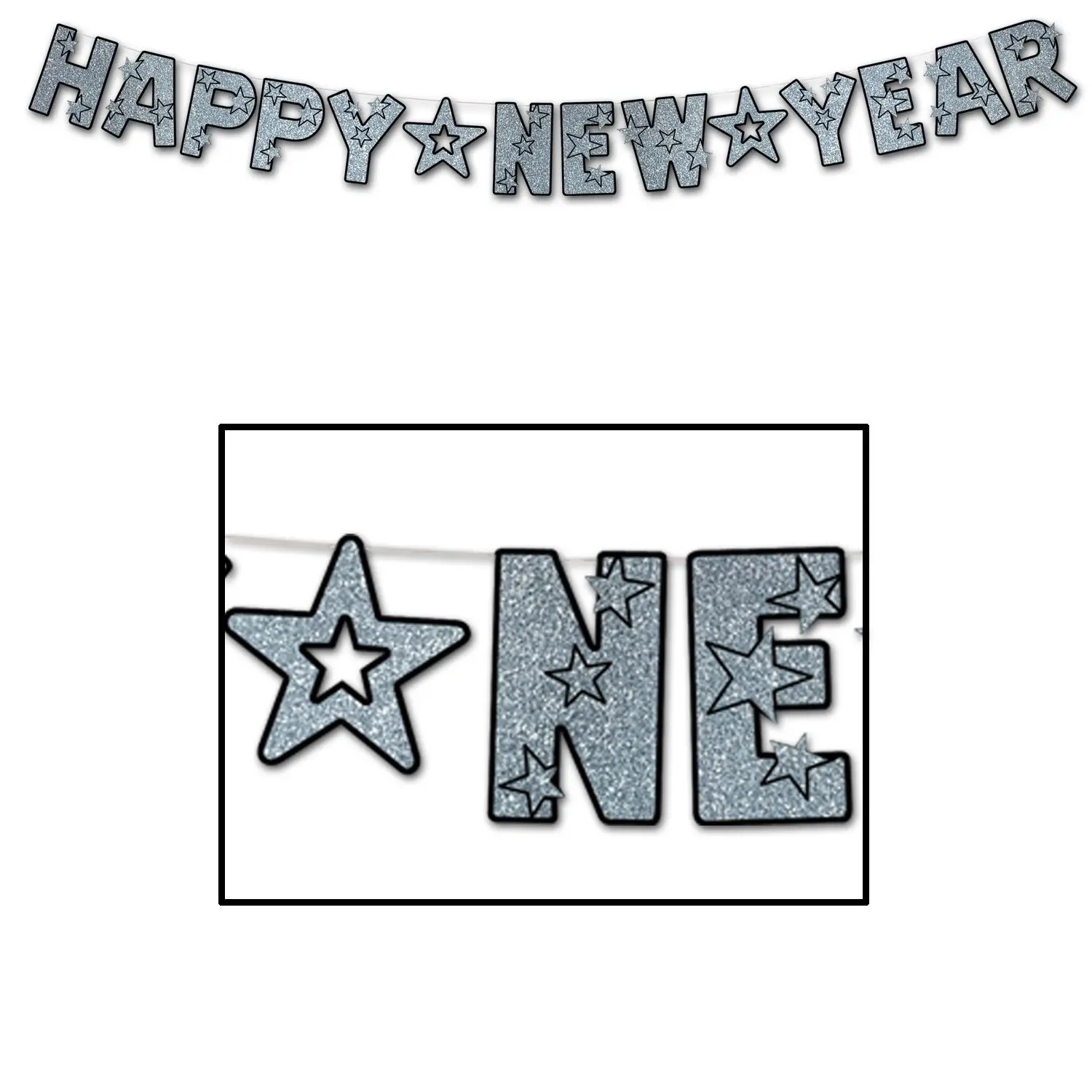 Girlande - Happy New Year Silber-Glitzer