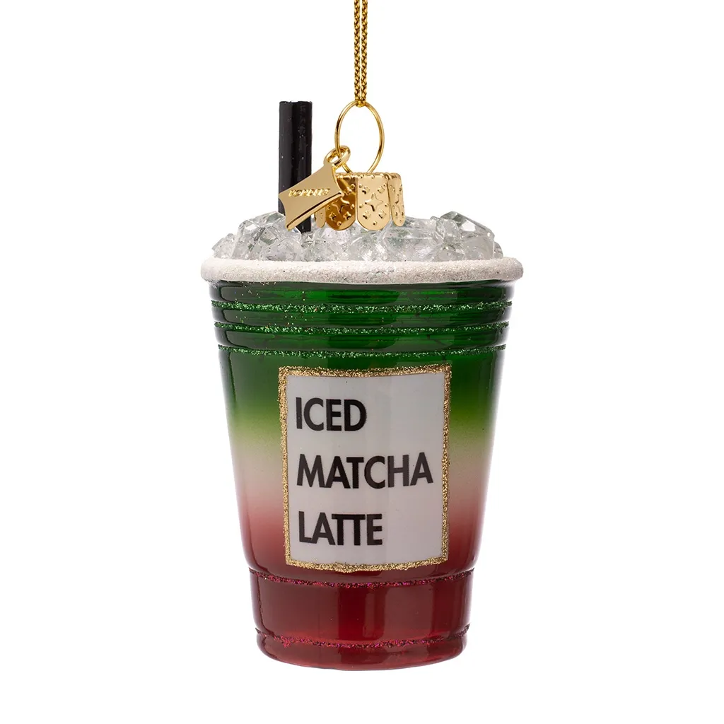 Kleiner Becher, Iced Matcha Latte, Anhänger, Kristall-Topper, Grüner Farbverlauf