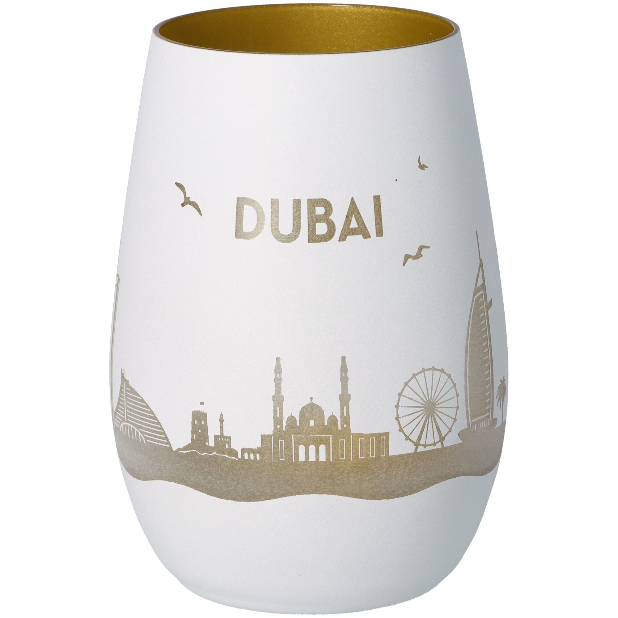 Windlicht Skyline Dubai Weiß/Gold Töpferei, Krug, Vase, Glas, Porzellan