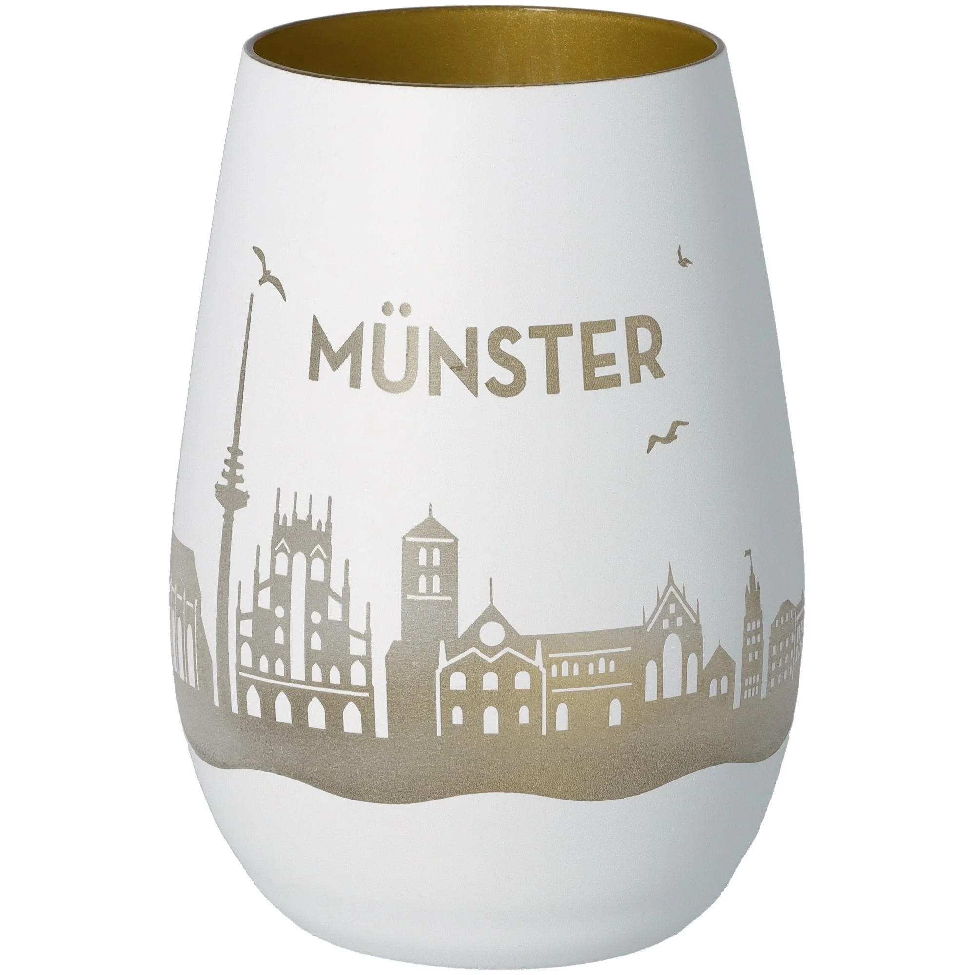 Vase, Stadt Silhouette, Weiß, Goldene Akzente, Küchenzubehör