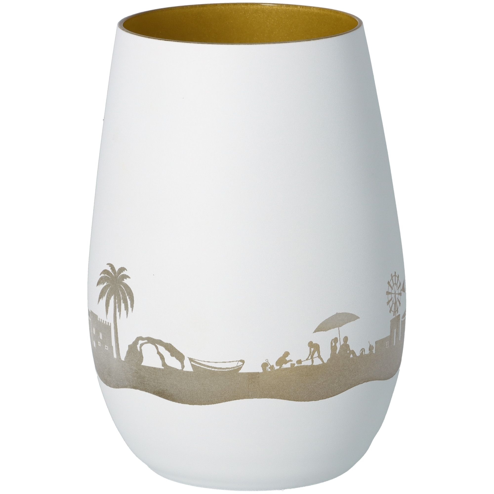 Windlicht Skyline Mallorca Weiß/Gold Töpferei, Krug, Vase, Porzellan, Tasse