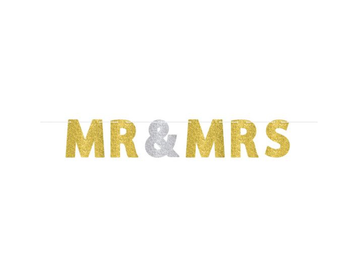 Girlande "Mr & Mrs" Gold/Silber Glitzer