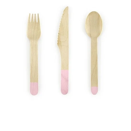 Holzbesteck, Gabel, Messer, Löffel, Naturholz