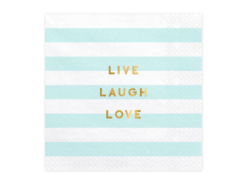 20 Servietten "Live Laugh Love", Hellblau/Gold
