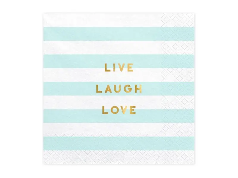 20 Servietten "Live Laugh Love", Hellblau/Gold