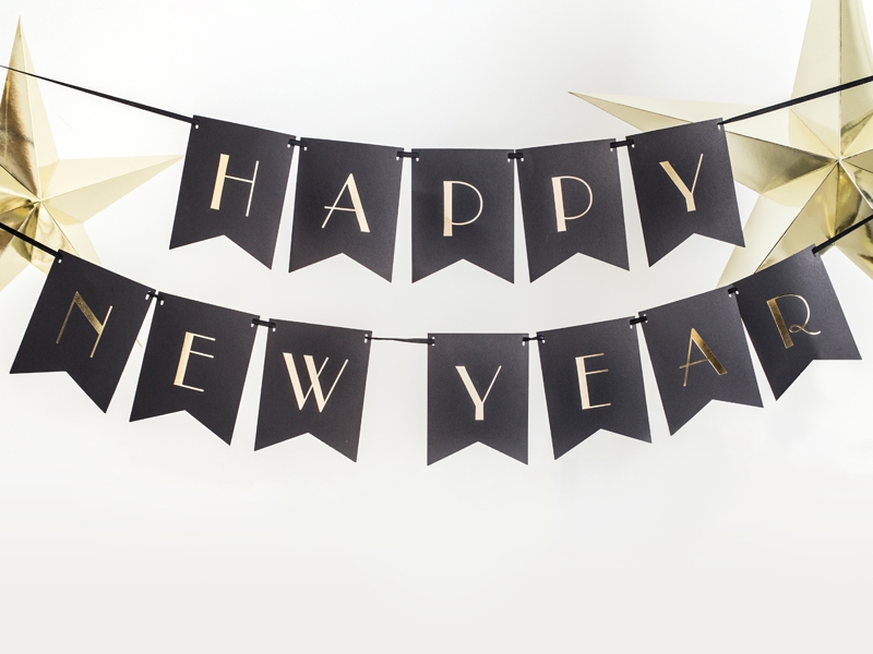 Happy New Year - Wimpelgirlande Schwarz Happy New Year - Wimpelgirlande Schwarz