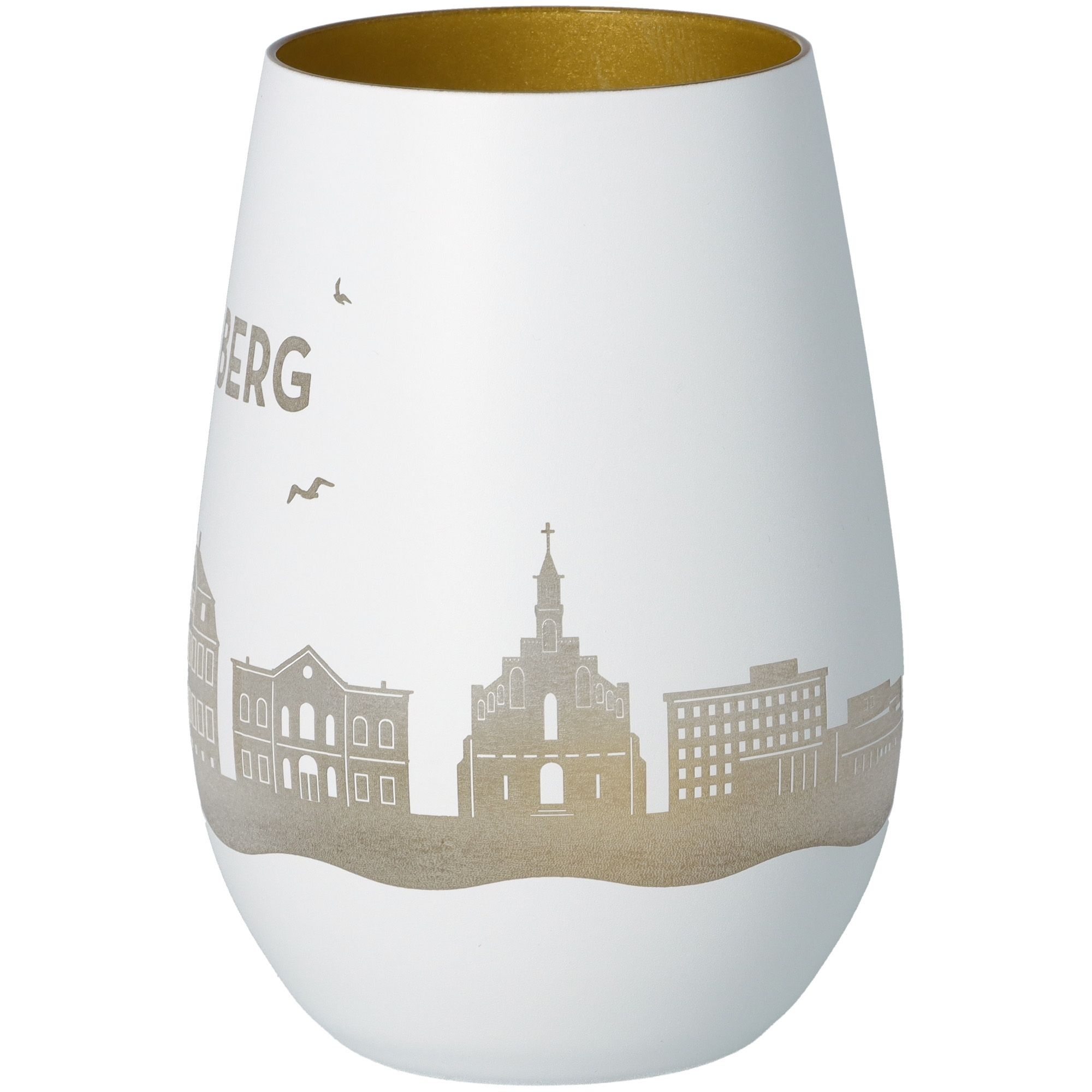Windlicht Skyline Pinneberg Weiß/Gold Töpferei, Krug, Kunst, Porzellan, Vase