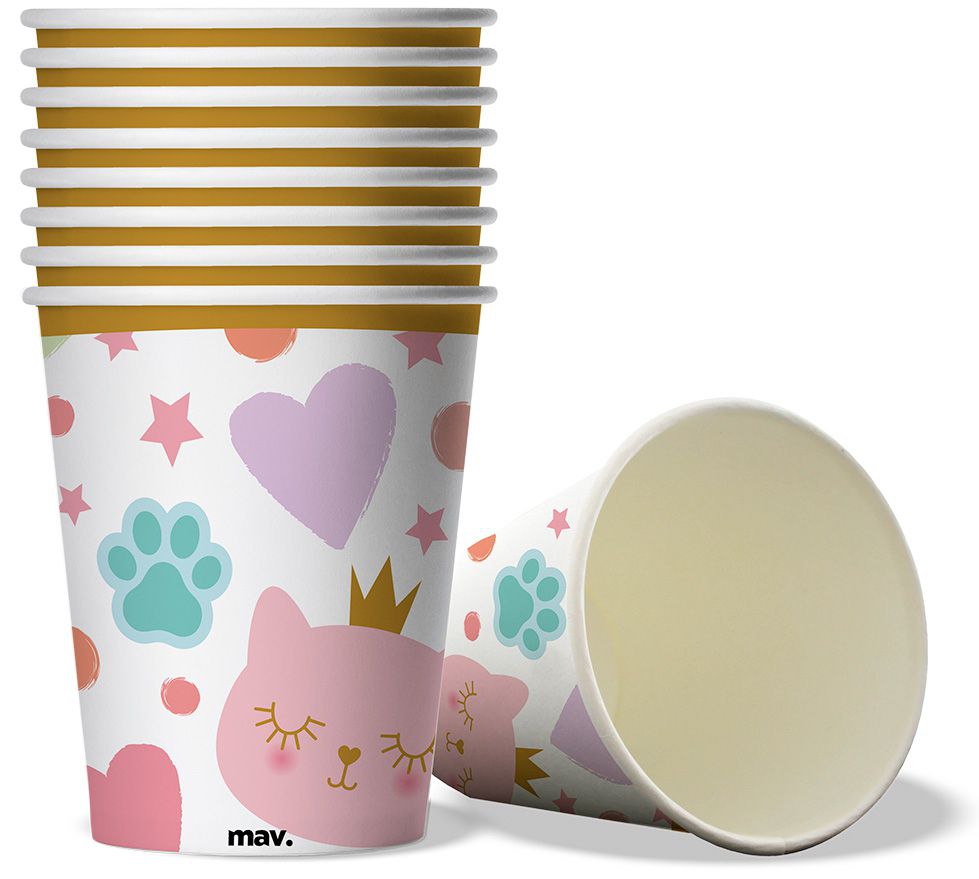 Pappbecher Katzen Prinzessin, 8 Stück Pappbecher Katzen Prinzessin, 8 Stück