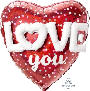 Folienballon Herz Love You mit Herzen & Punkten 91cm Folienballon Herz Love You mit Herzen & Punkten 91cm