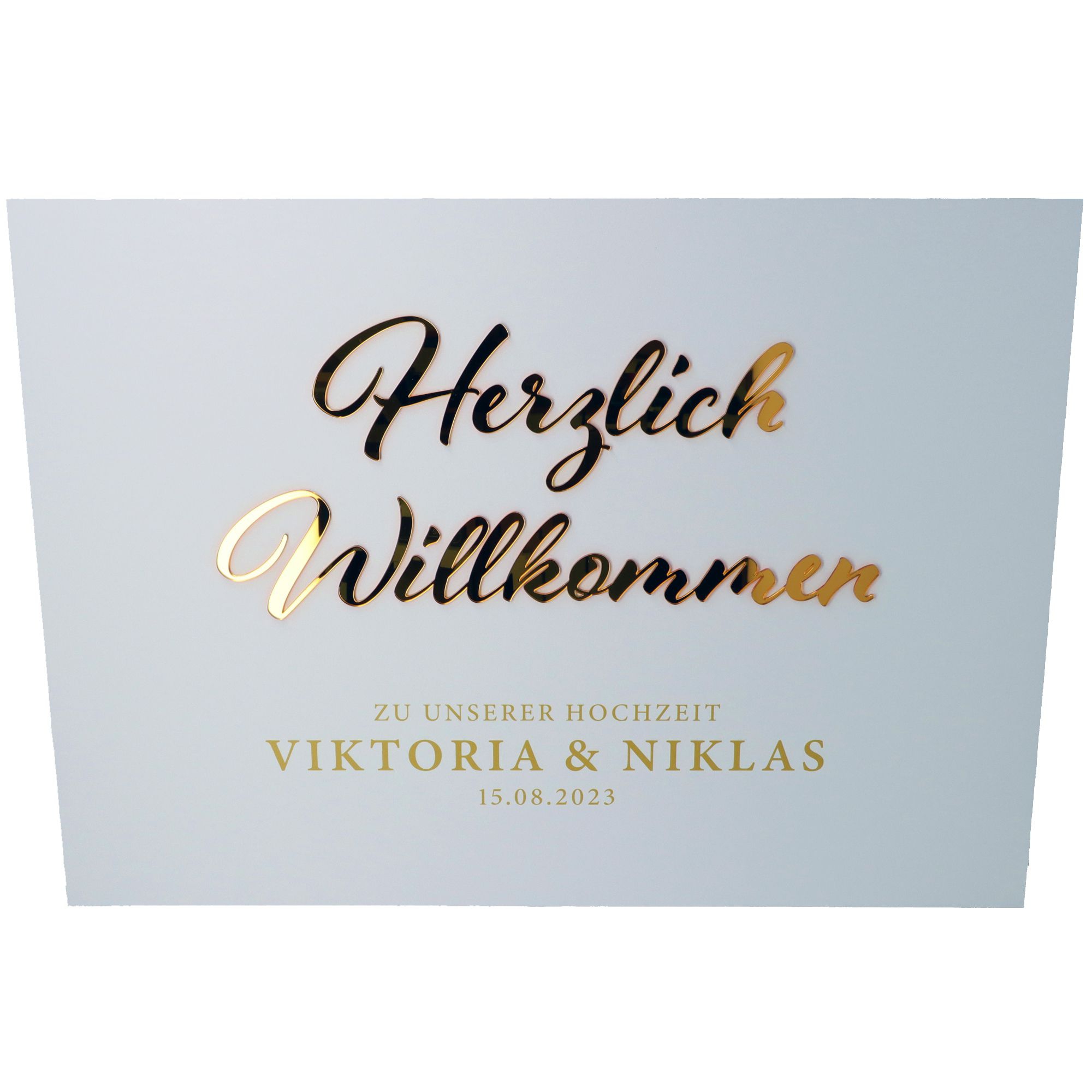 Willkommensschild Hochzeit "Namen & Datum" Gold 70x50 Willkommensschild Hochzeit "Namen & Datum" Gold 70x50