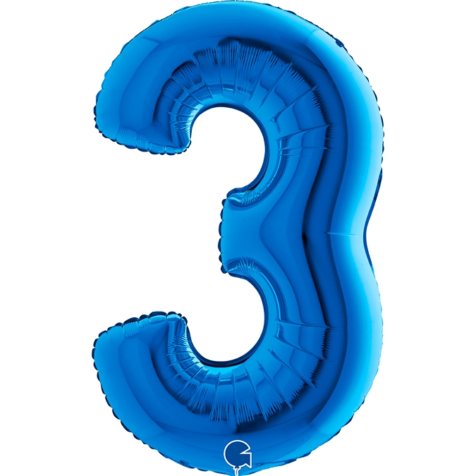 Folienballon Zahl 3 Blau 100cm