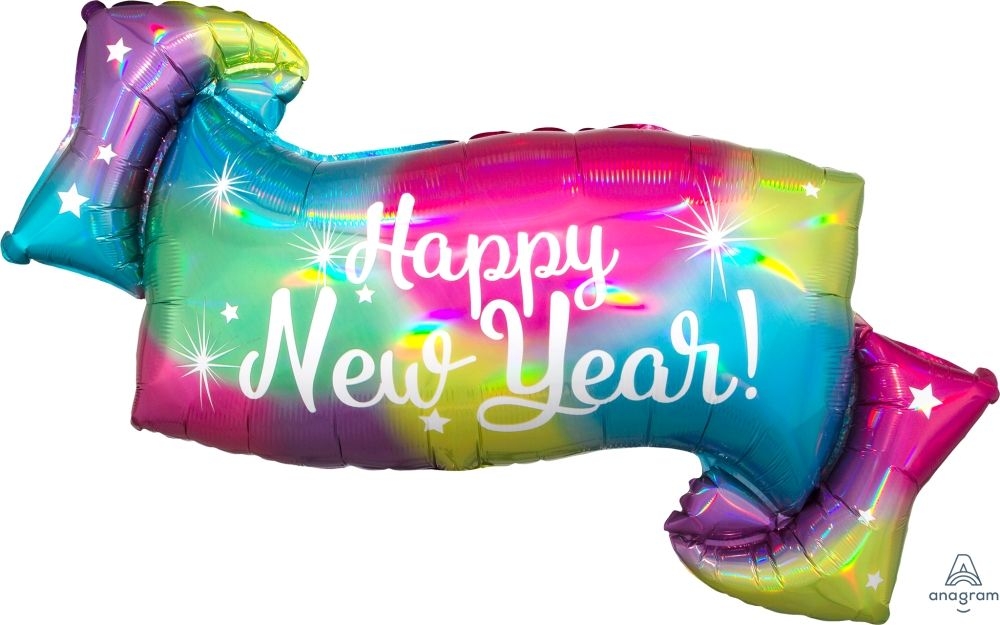 Folienballon Happy New Year holografisch 99cm