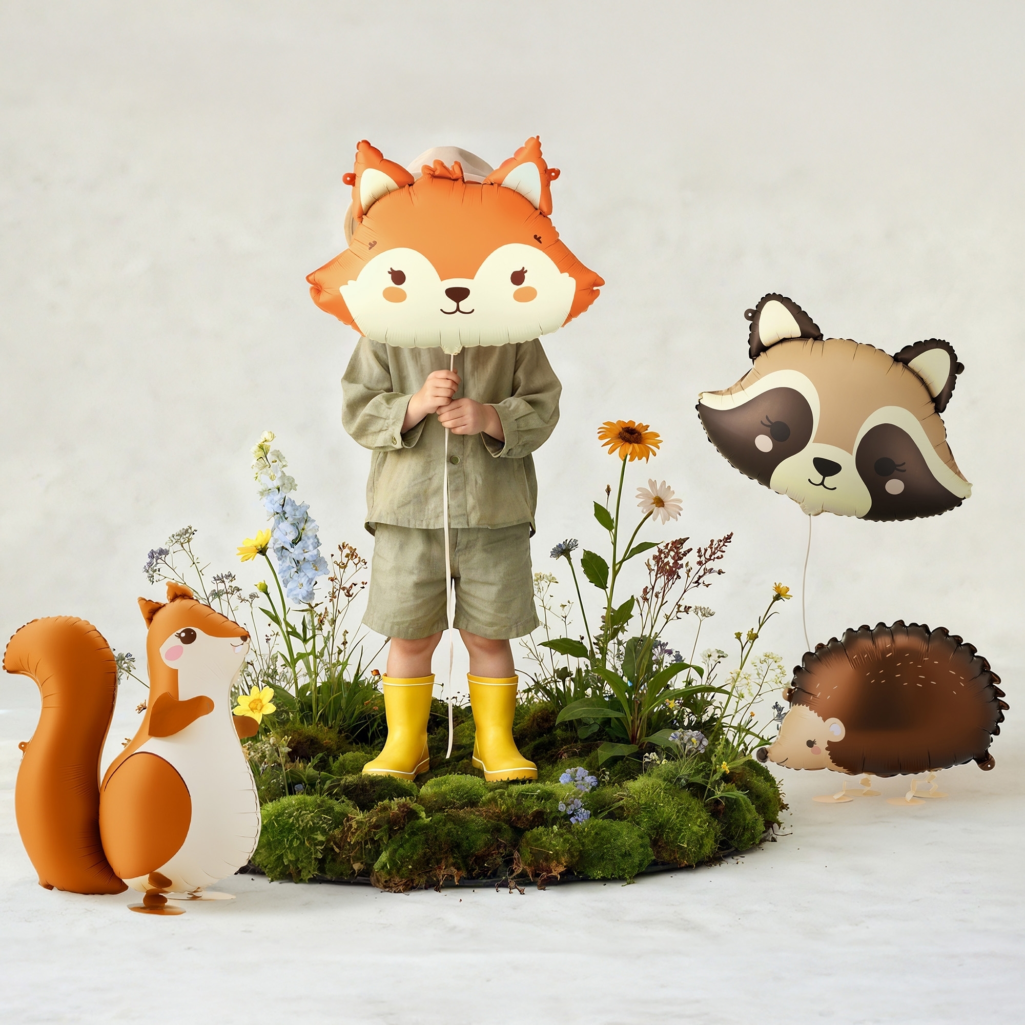 Ballonfigur, Tiermaske, Kinderfigur, Gartenpflanzen, Matschgräser