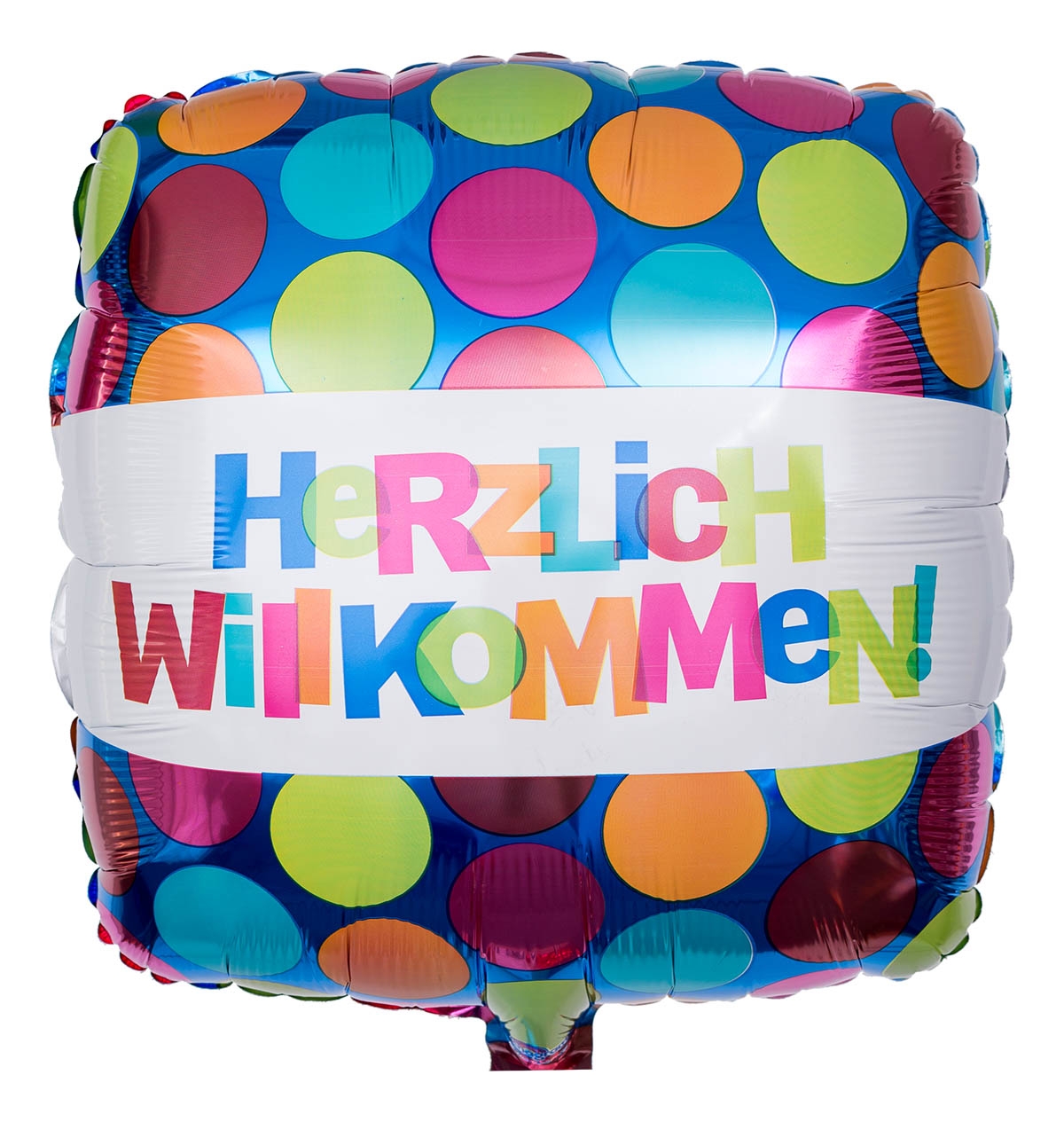 Folienballon Eckig Herzlich Willkommen mit bunten Punkten 43cm Folienballon Eckig Herzlich Willkommen mit bunten Punkten 43cm