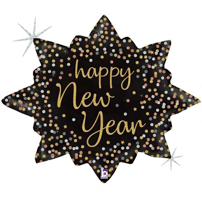 Folienballon Stern "Happy New Year" Holographic, 81 cm
