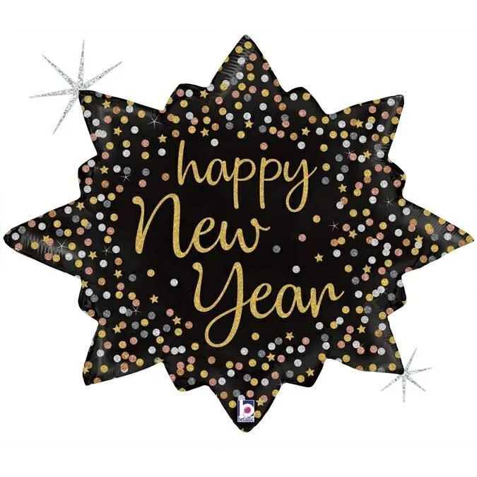 Folienballon Stern "Happy New Year" Holographic, 81 cm