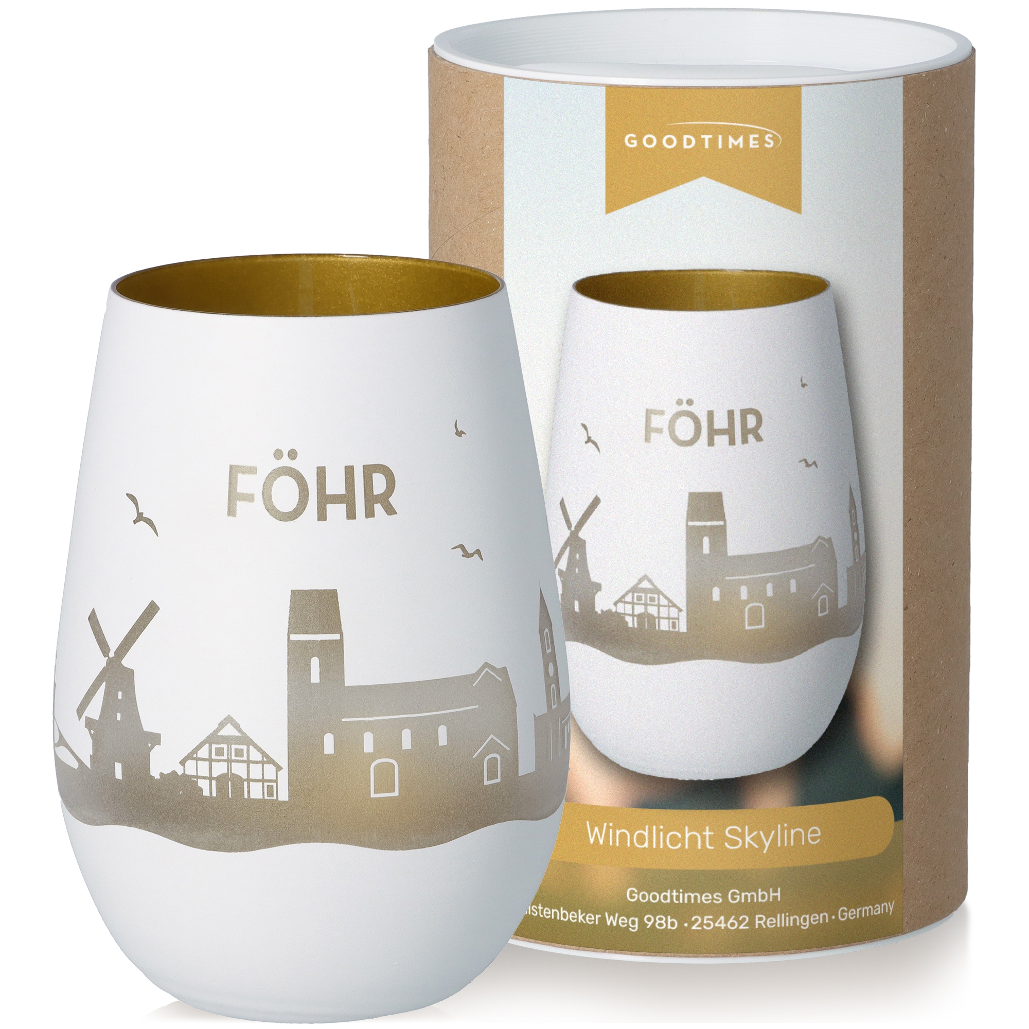 Windlicht Skyline Föhr Weiß/Gold Töpferei, Krug, Tasse