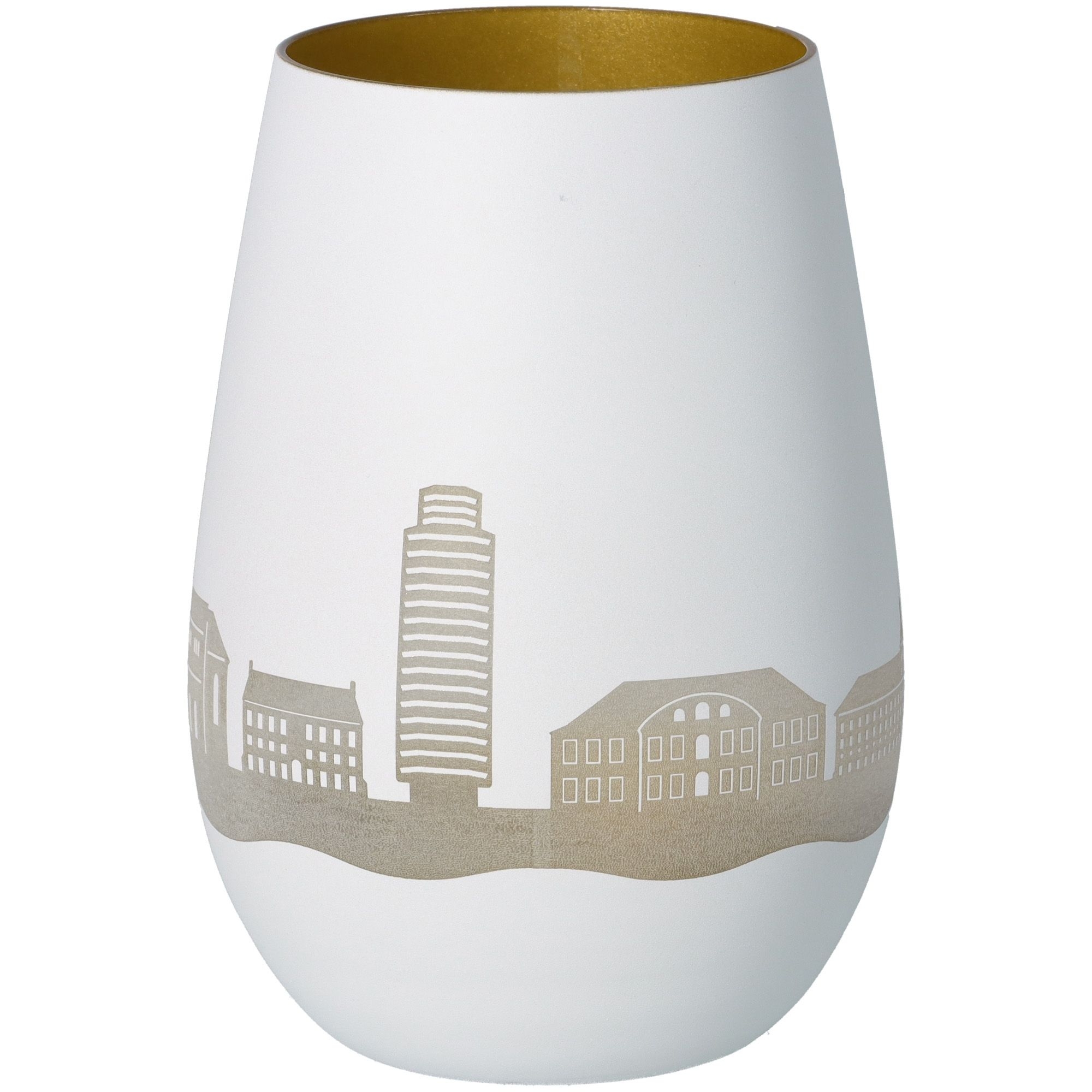 Windlicht Skyline Schleswig Weiß/Gold Töpferei, Krug, Vase, Porzellan, Lampe