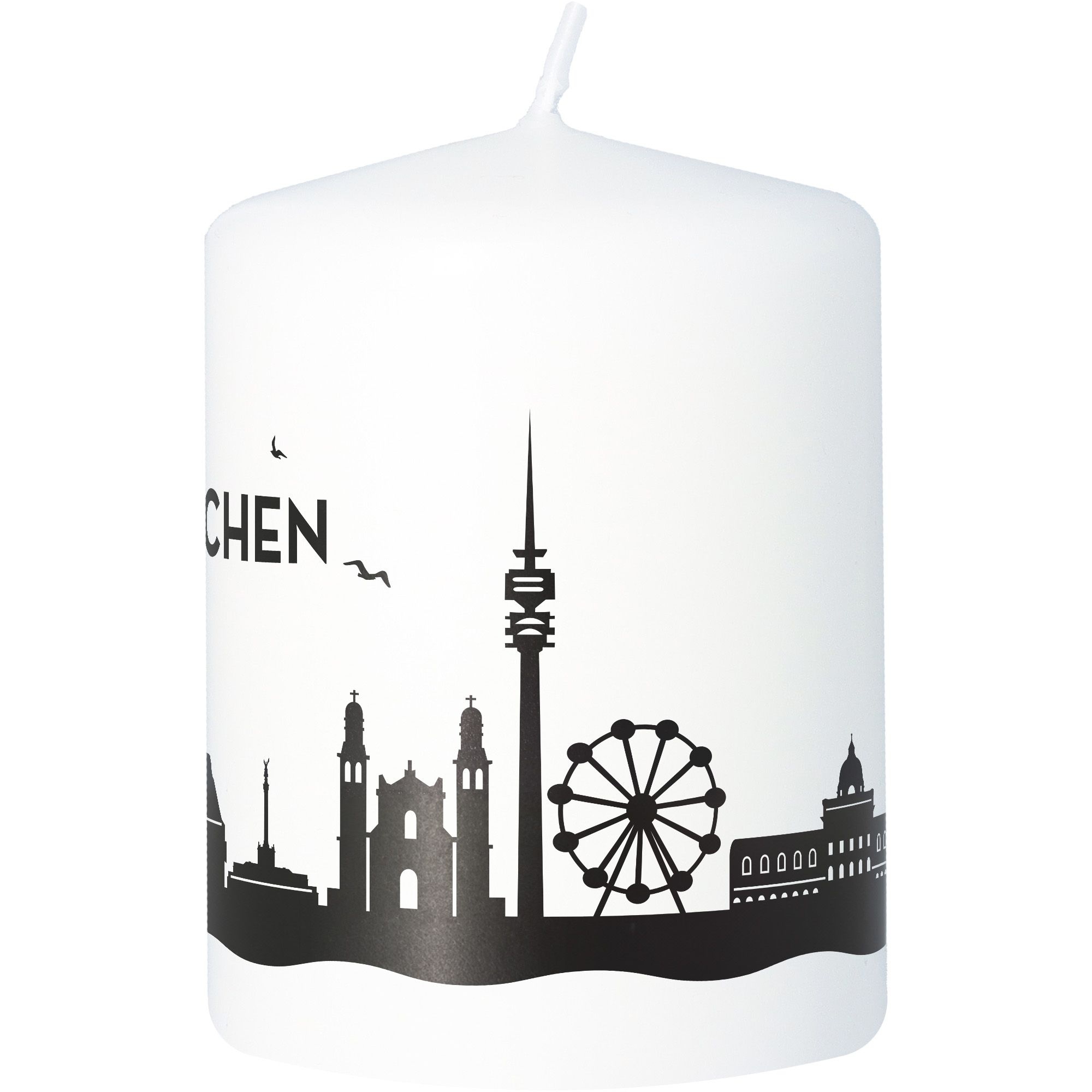 Stumpenkerze Skyline München Weiß Stumpenkerze Skyline München Weiß