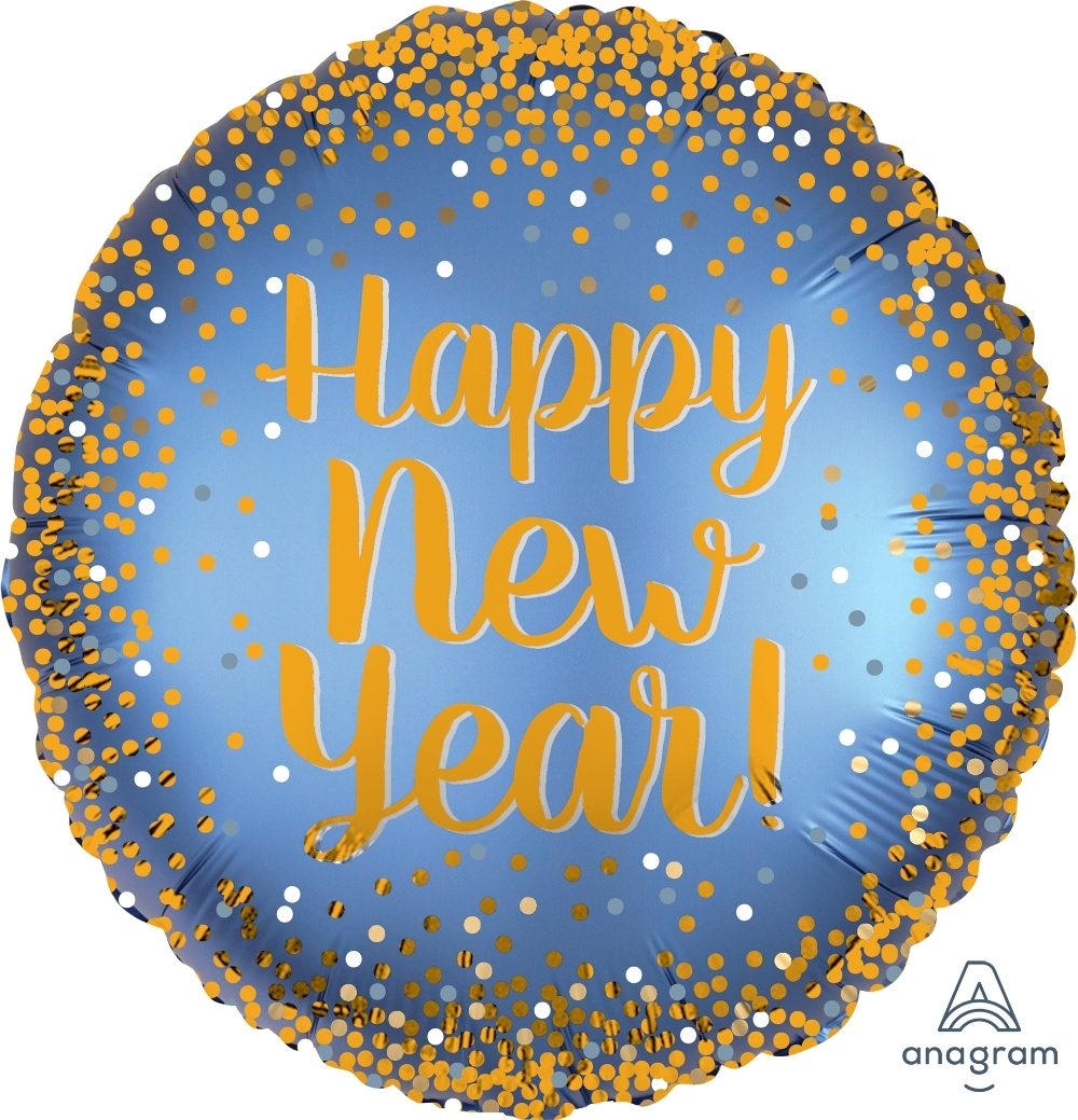 Silvesterballon Satin Gold & Blau "Happy New Year"