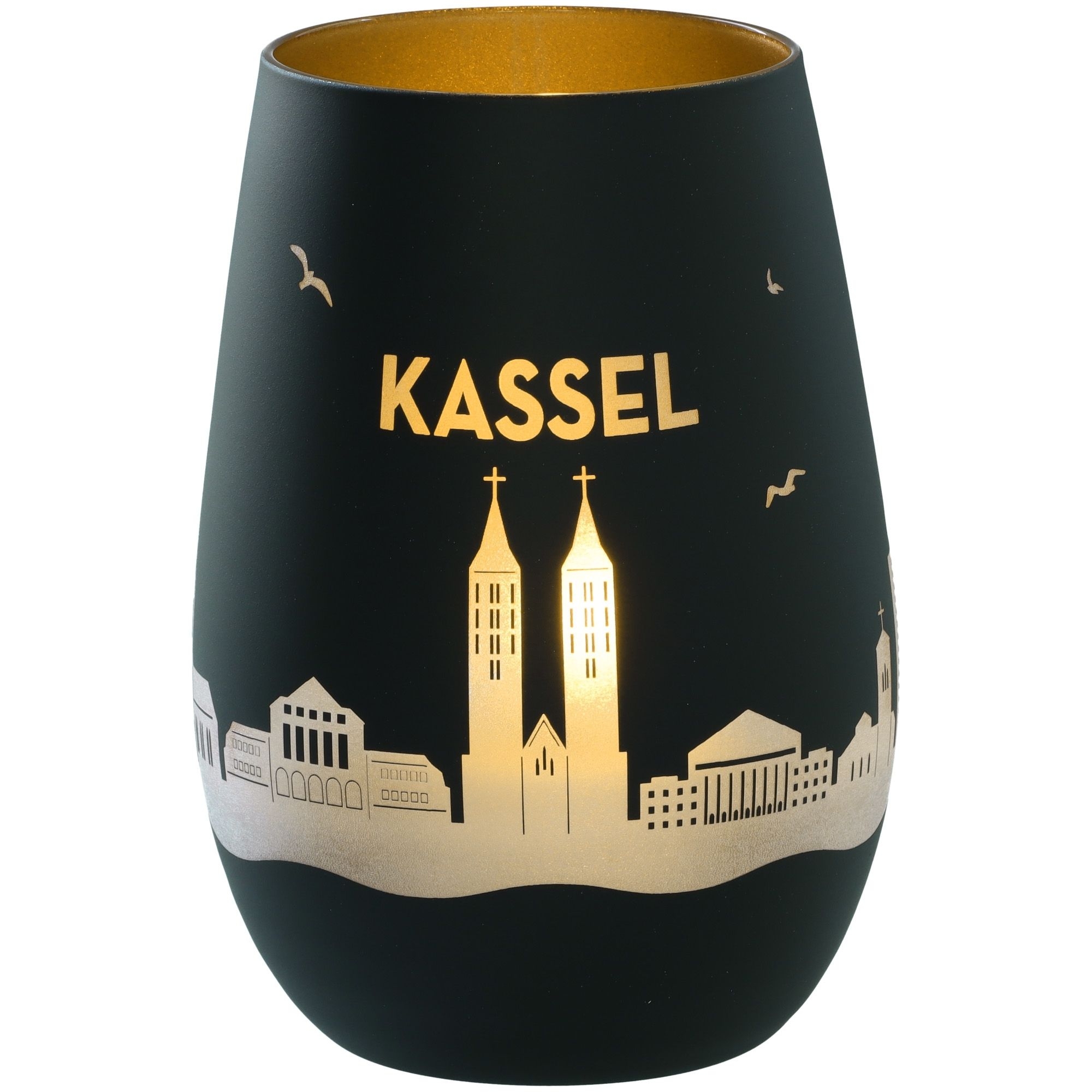 Windlicht Skyline Kassel Schwarz/Gold Krug, Töpferei, Lampe