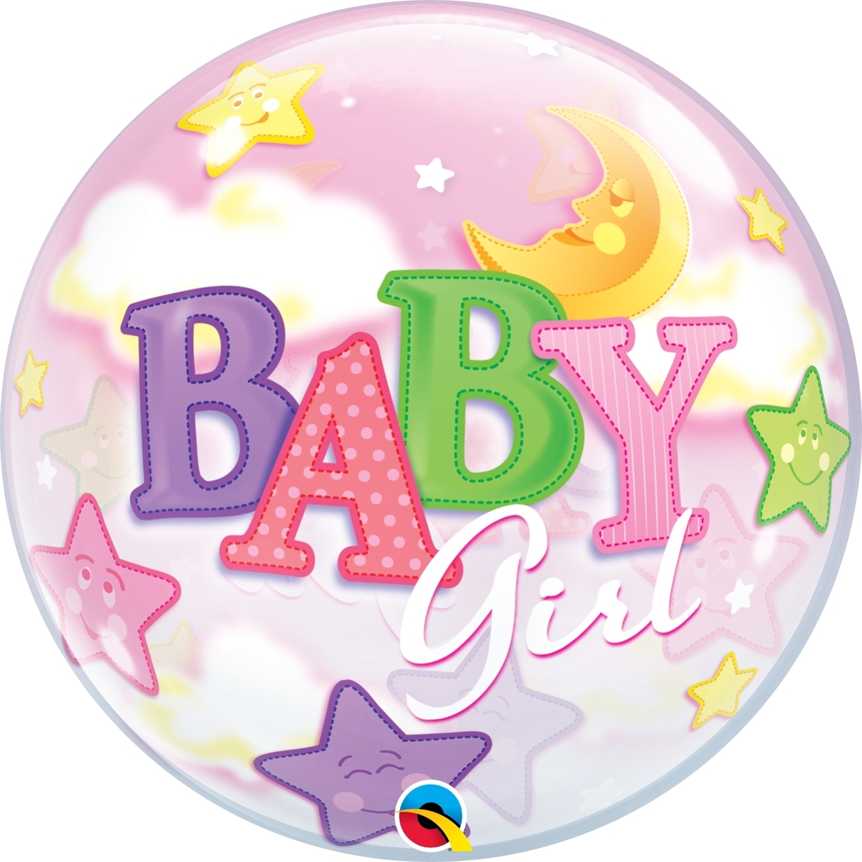 Bubble Ballon Baby Girl Mond & Sterne 56cm