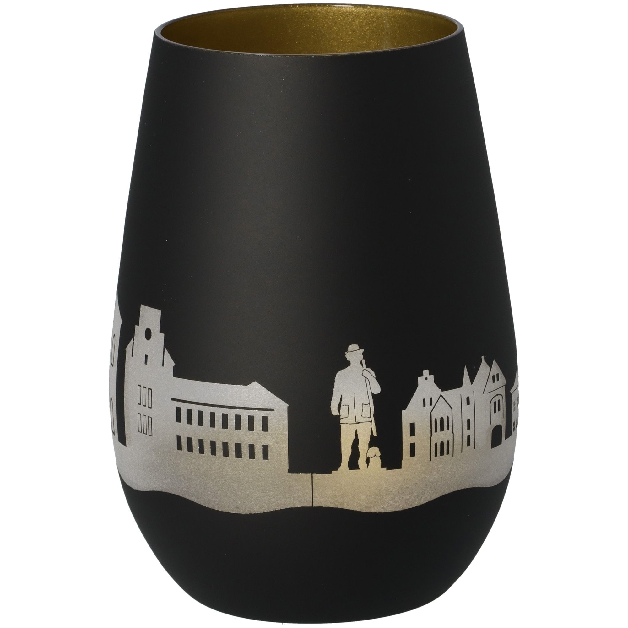 Windlicht Skyline Walsrode Schwarz/Gold Töpferei, Krug, Lampe, Person