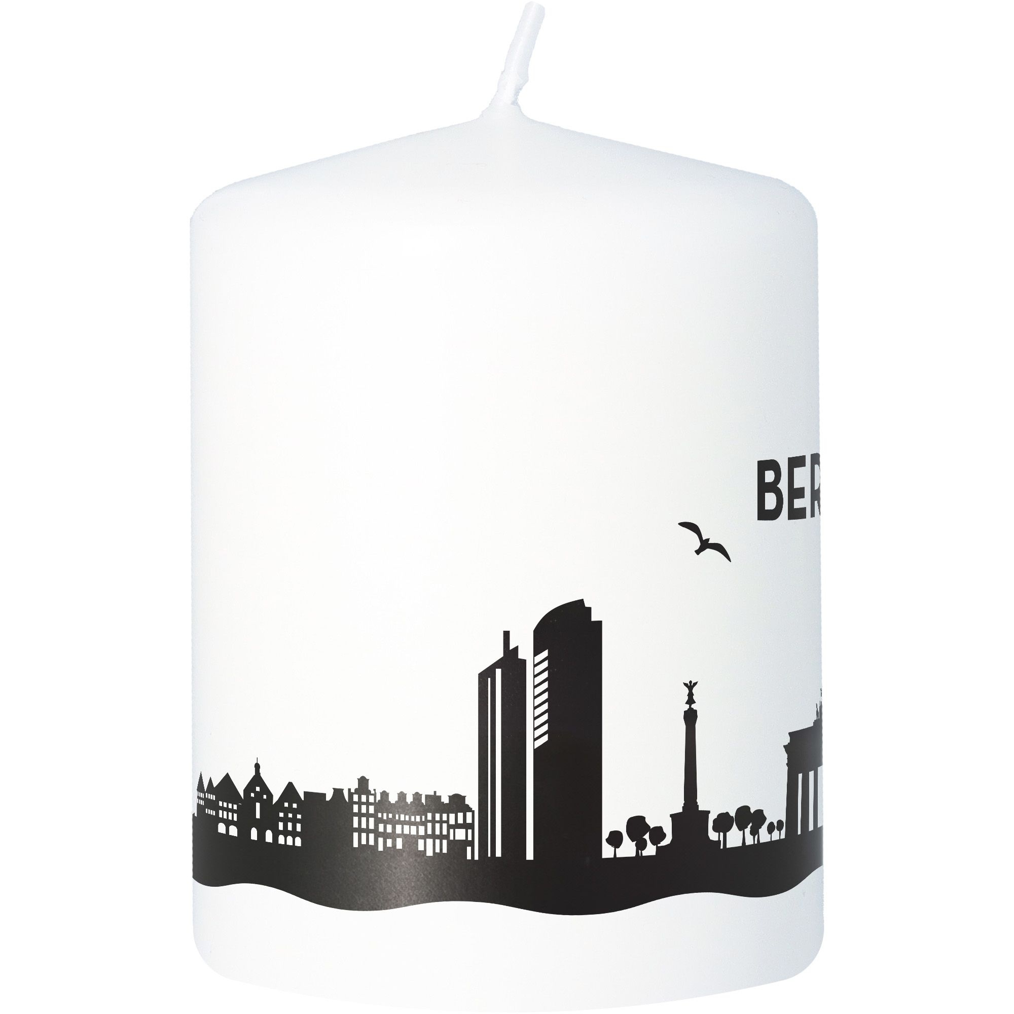 Stumpenkerze Skyline Berlin Weiß Tier, Vogel, Stadt