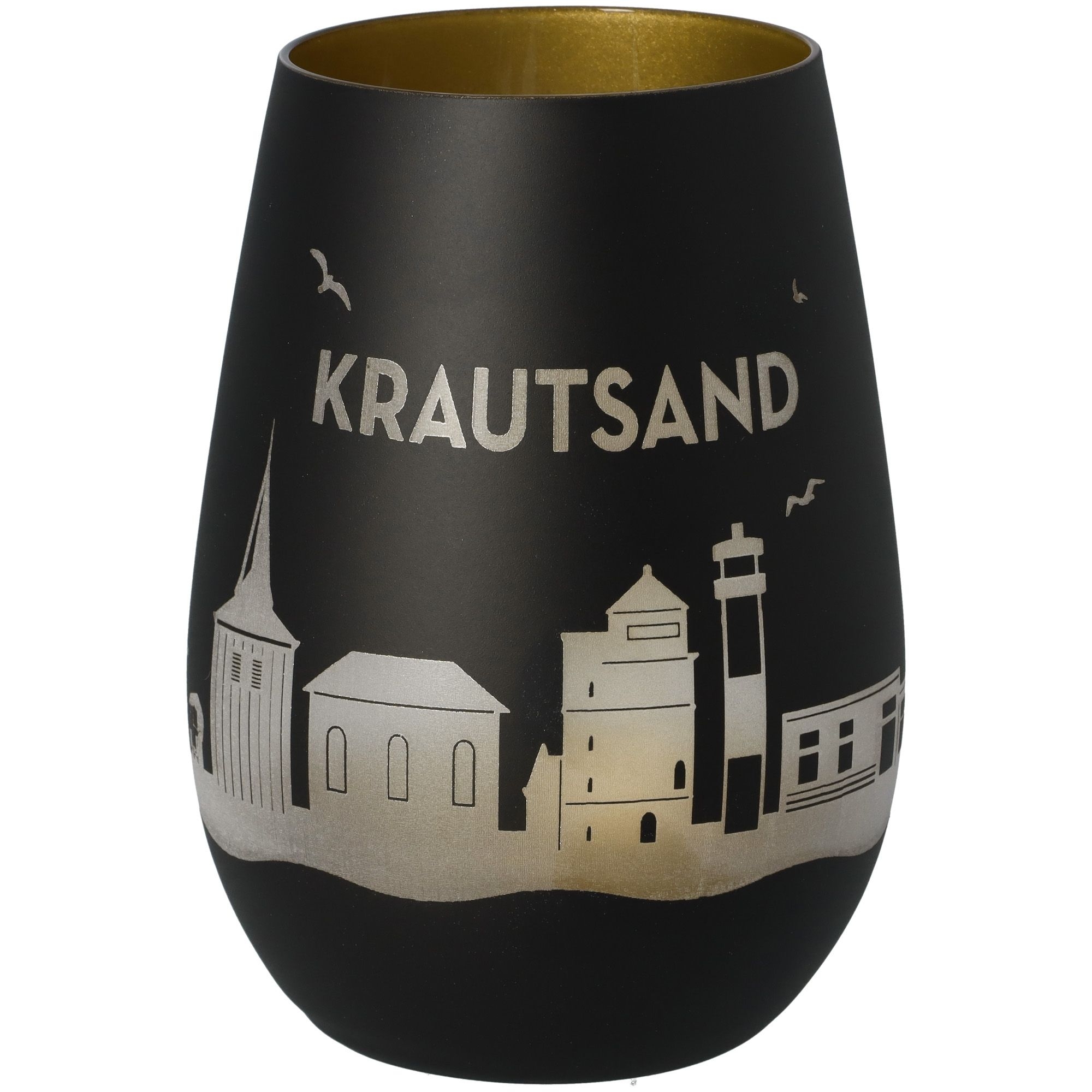 Windlicht Skyline Krautsand Schwarz/Gold Krug, Töpferei