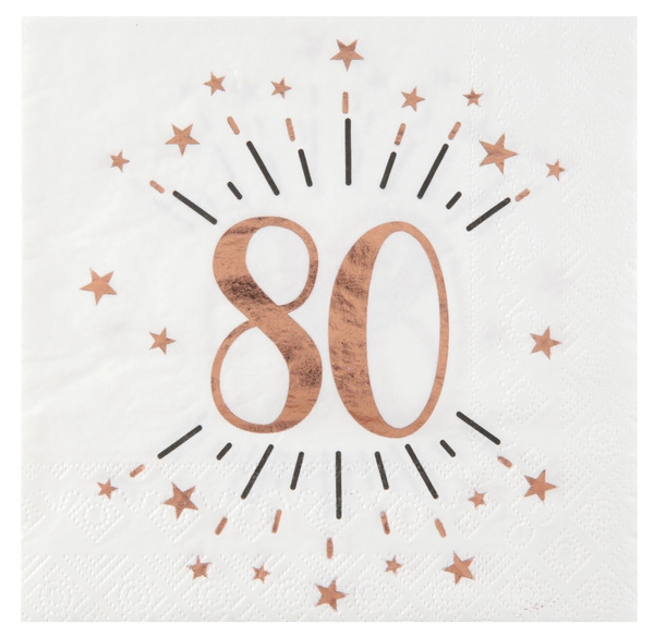 80. Geburtstag - 10 Servietten, Weiß/Rosegold