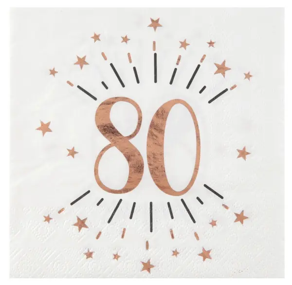 10 Servietten "80. Geburtstag" Weiß/Rosegold