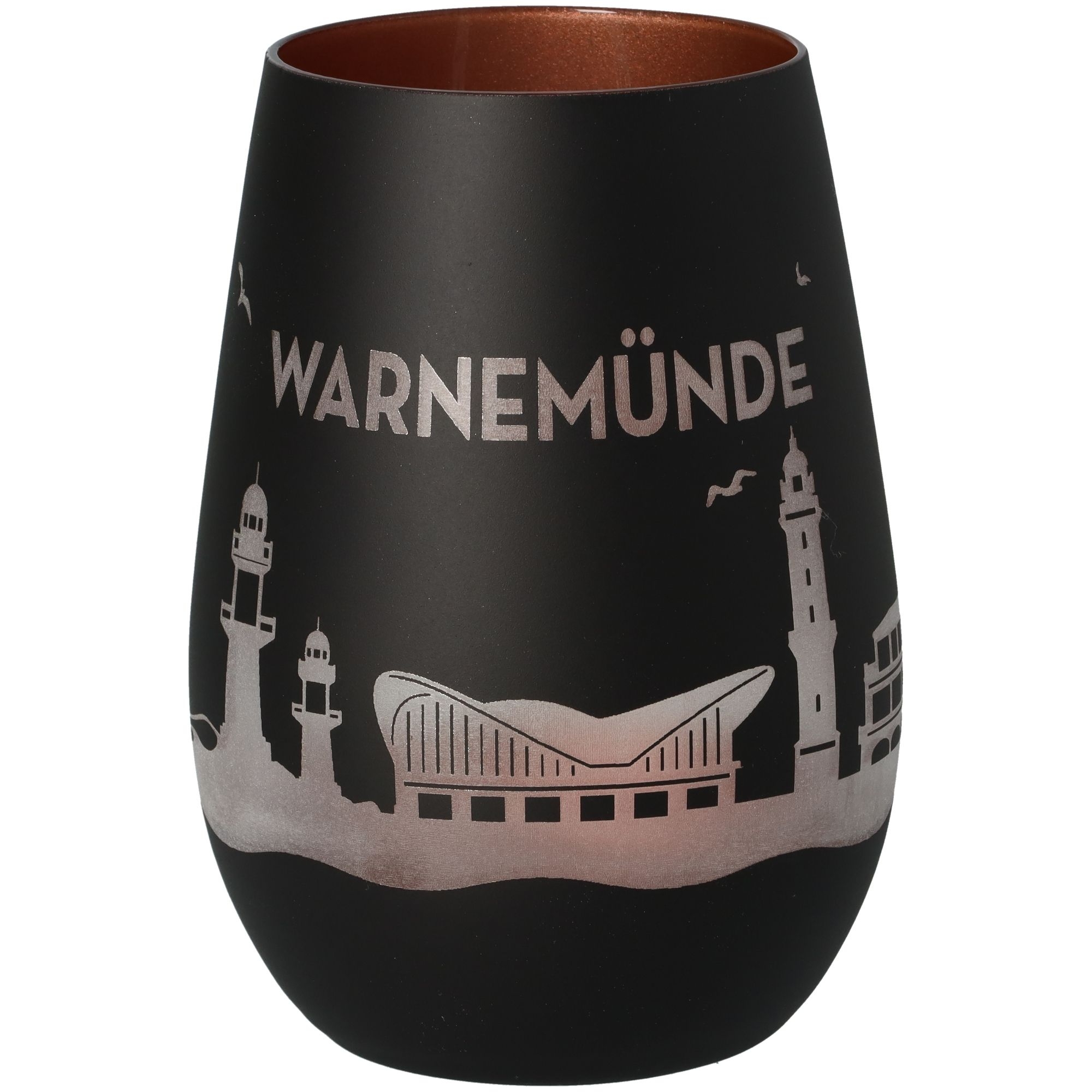 Windlicht Skyline Warnemünde Schwarz/Bronze Krug, Töpferei, Vase, Tasse