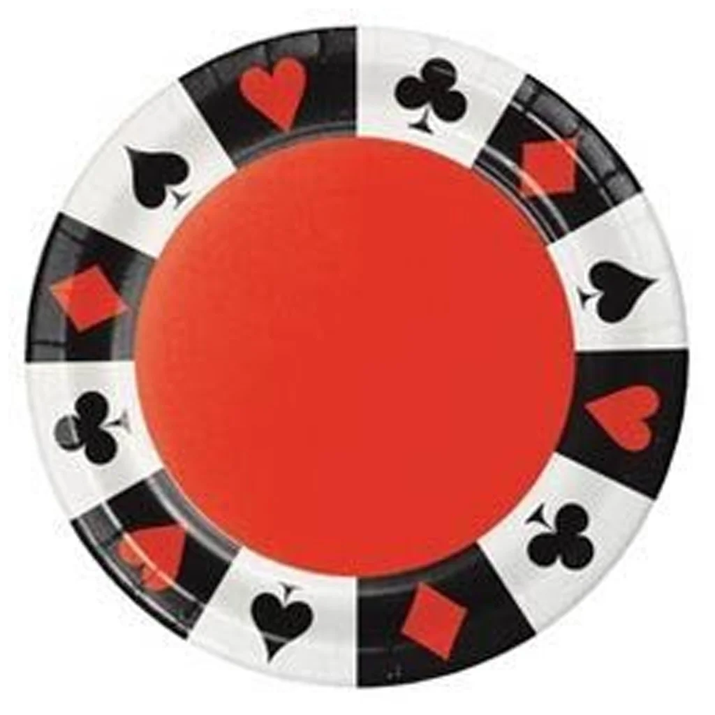 poker chip, Casino-Chip, runder Chip, rotes Zentrum, Kartenfarben