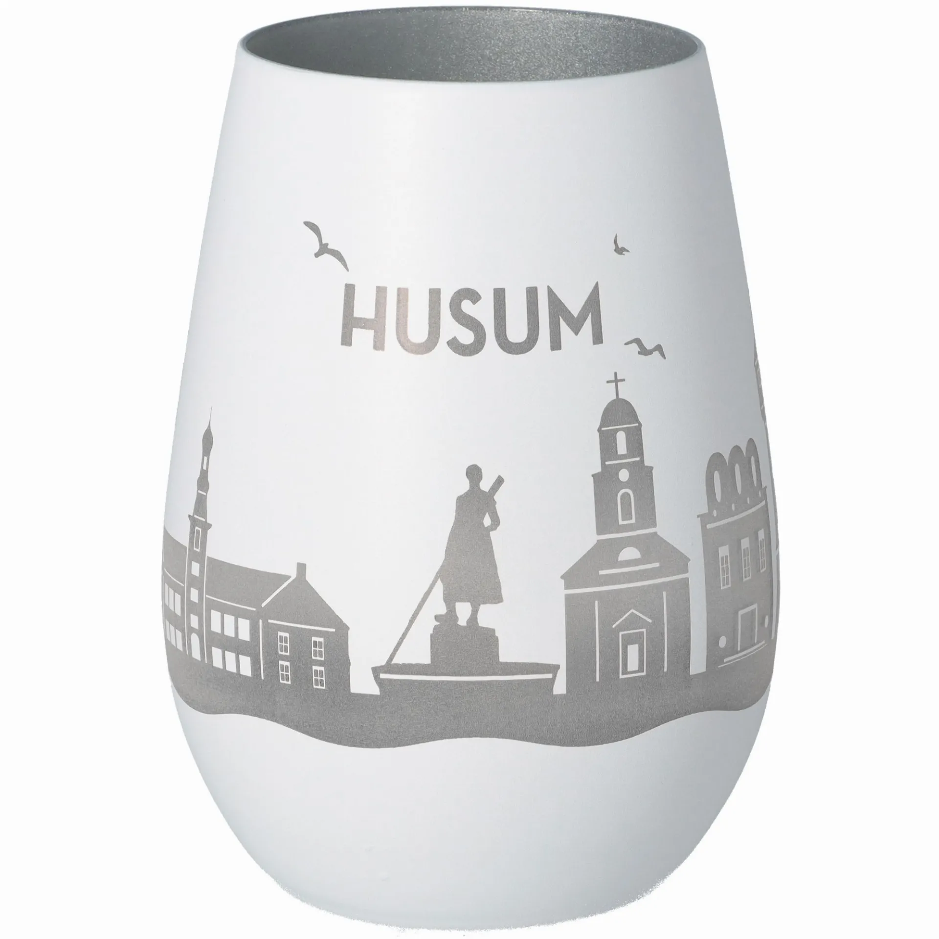 Windlicht Skyline Husum Weiß/Silber
