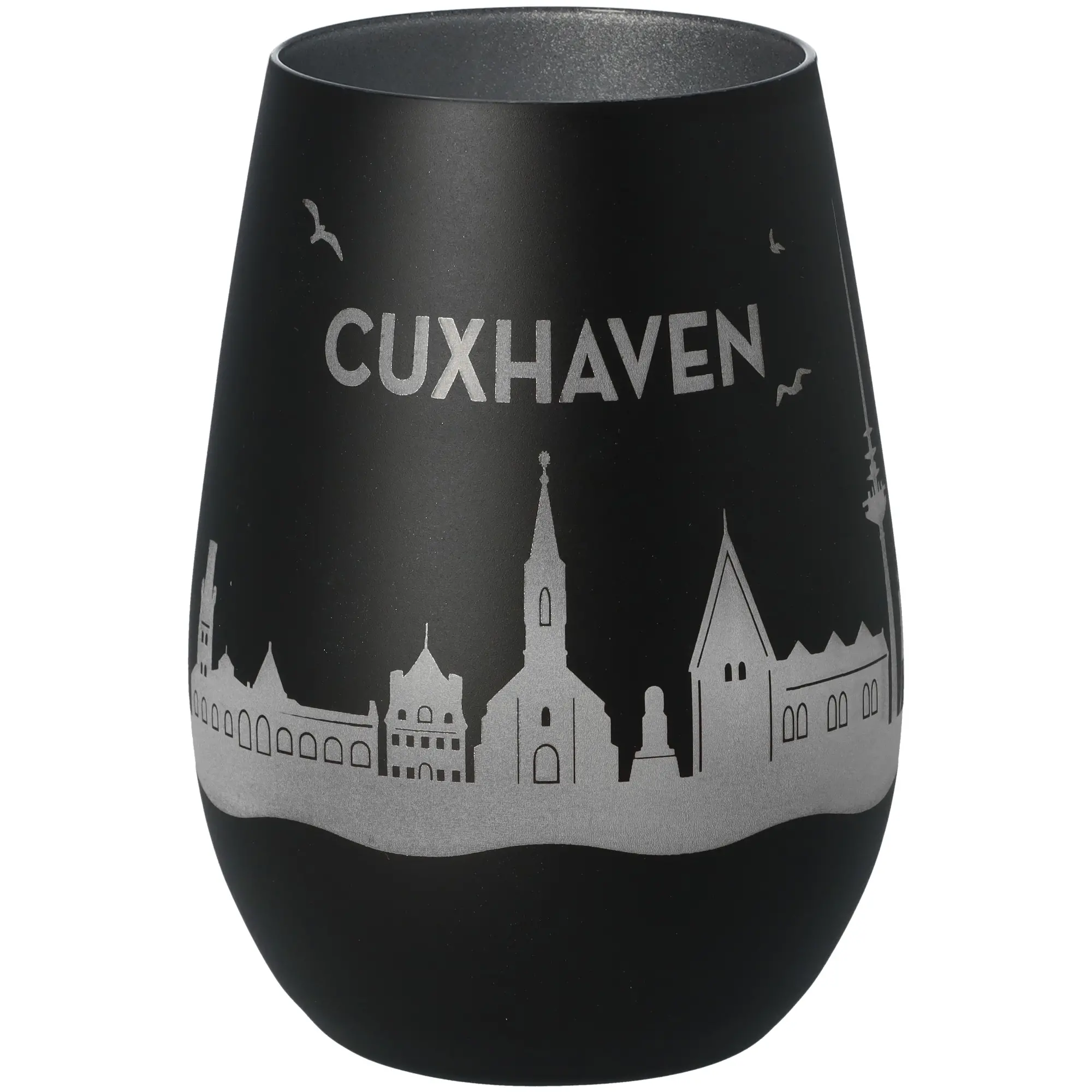 Windlicht Skyline Cuxhaven Schwarz/Silber