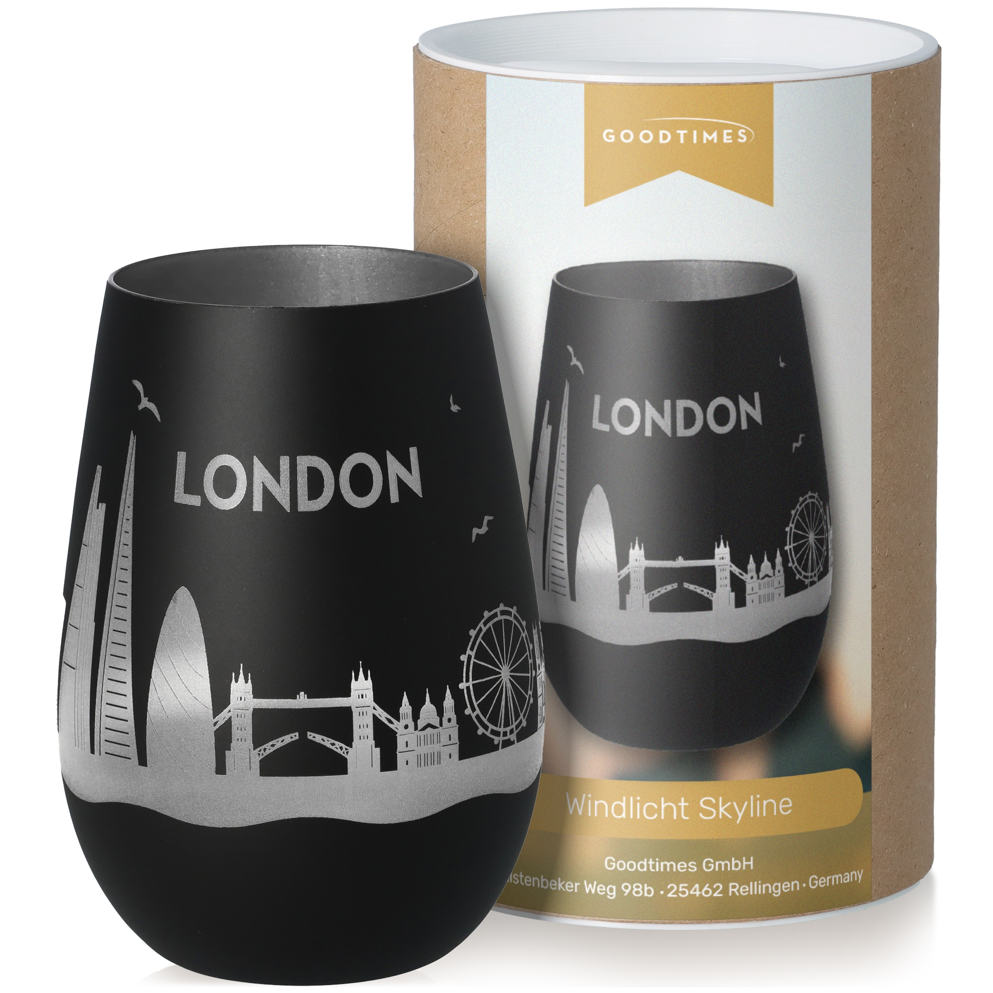 Windlicht Skyline London Schwarz/Silber Krug, Töpferei