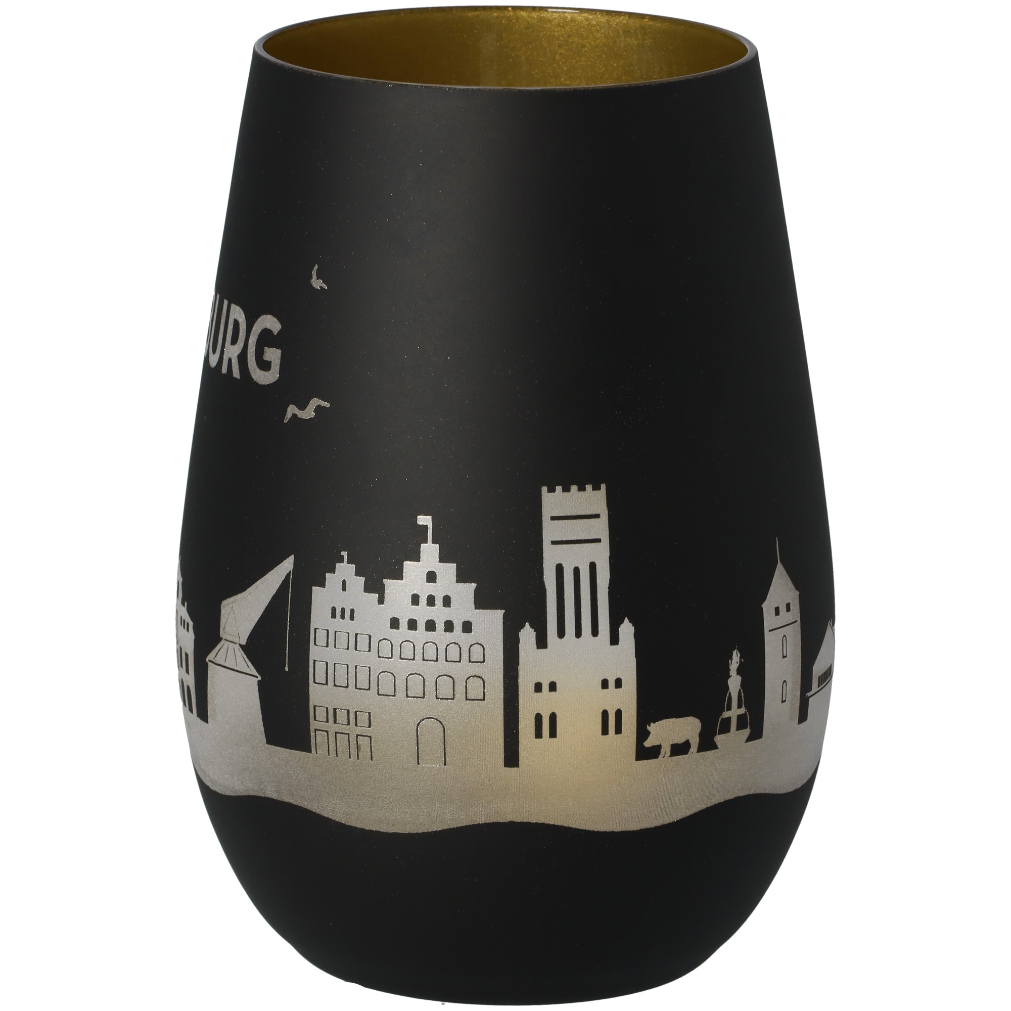 Windlicht Skyline Lüneburg Schwarz/Gold Töpferei, Krug, Lampe