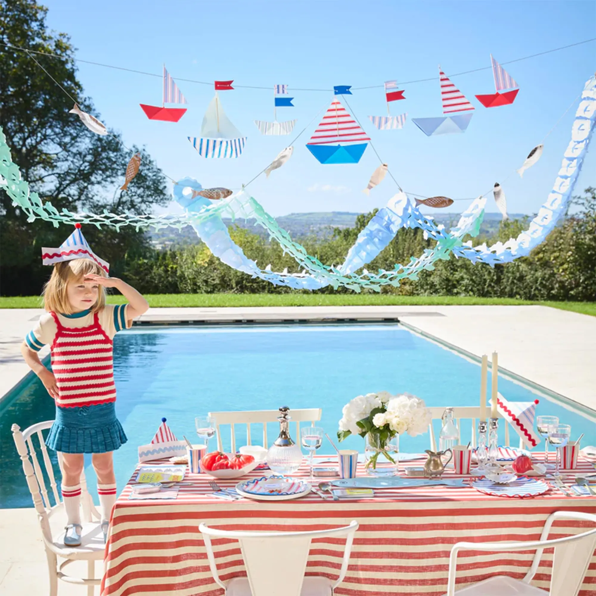 Poolside, Kinderfest, Dekorationen, Tischdeko, Gestreift theme