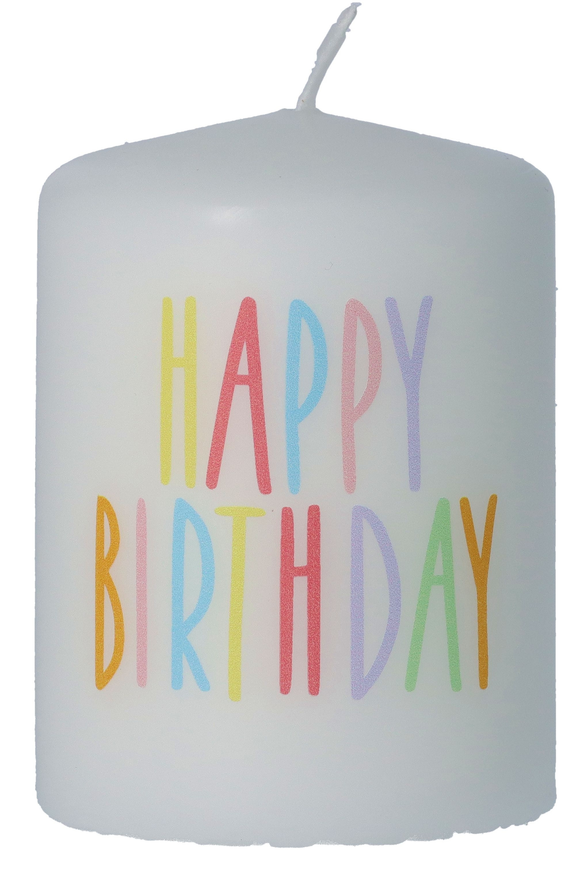 Kerze Weiß "Happy Birthay" Kerze