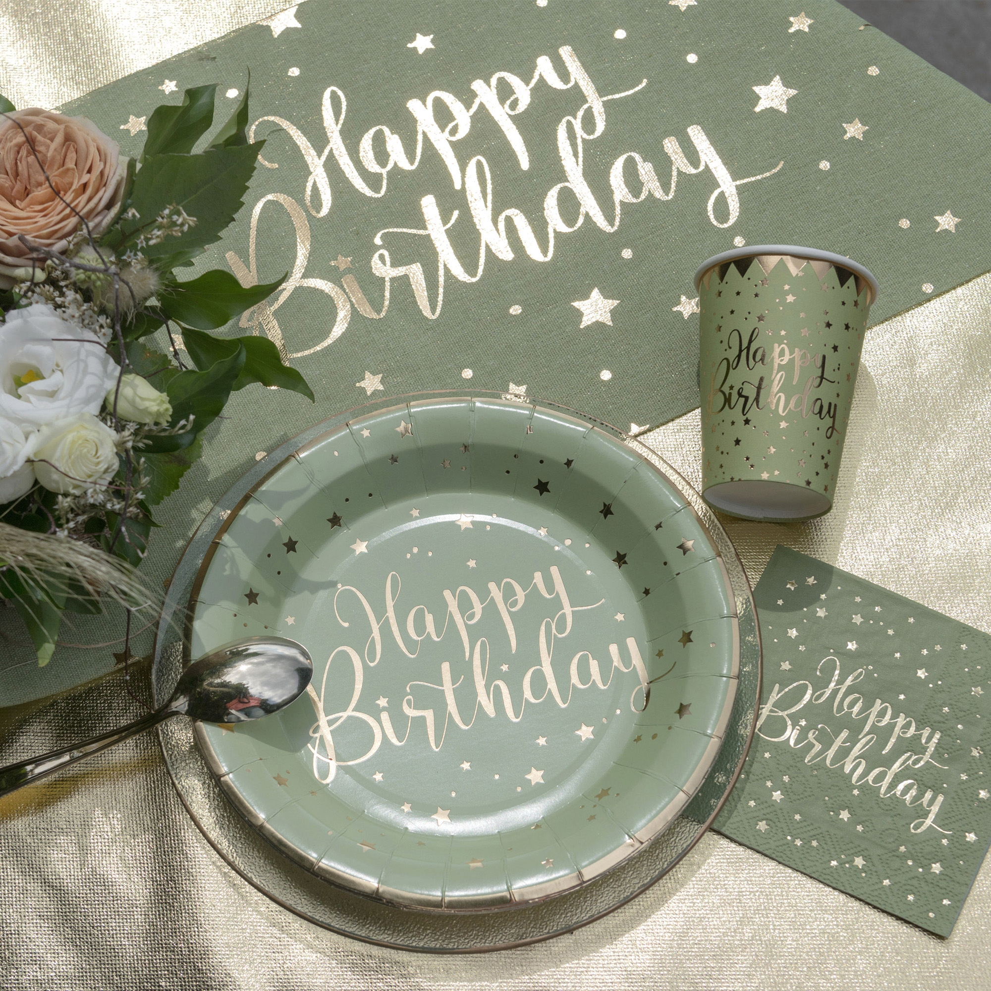 20 Cocktailservietten "Happy Birthday" Olive/Gold 20 Cocktailservietten "Happy Birthday" Olive/Gold