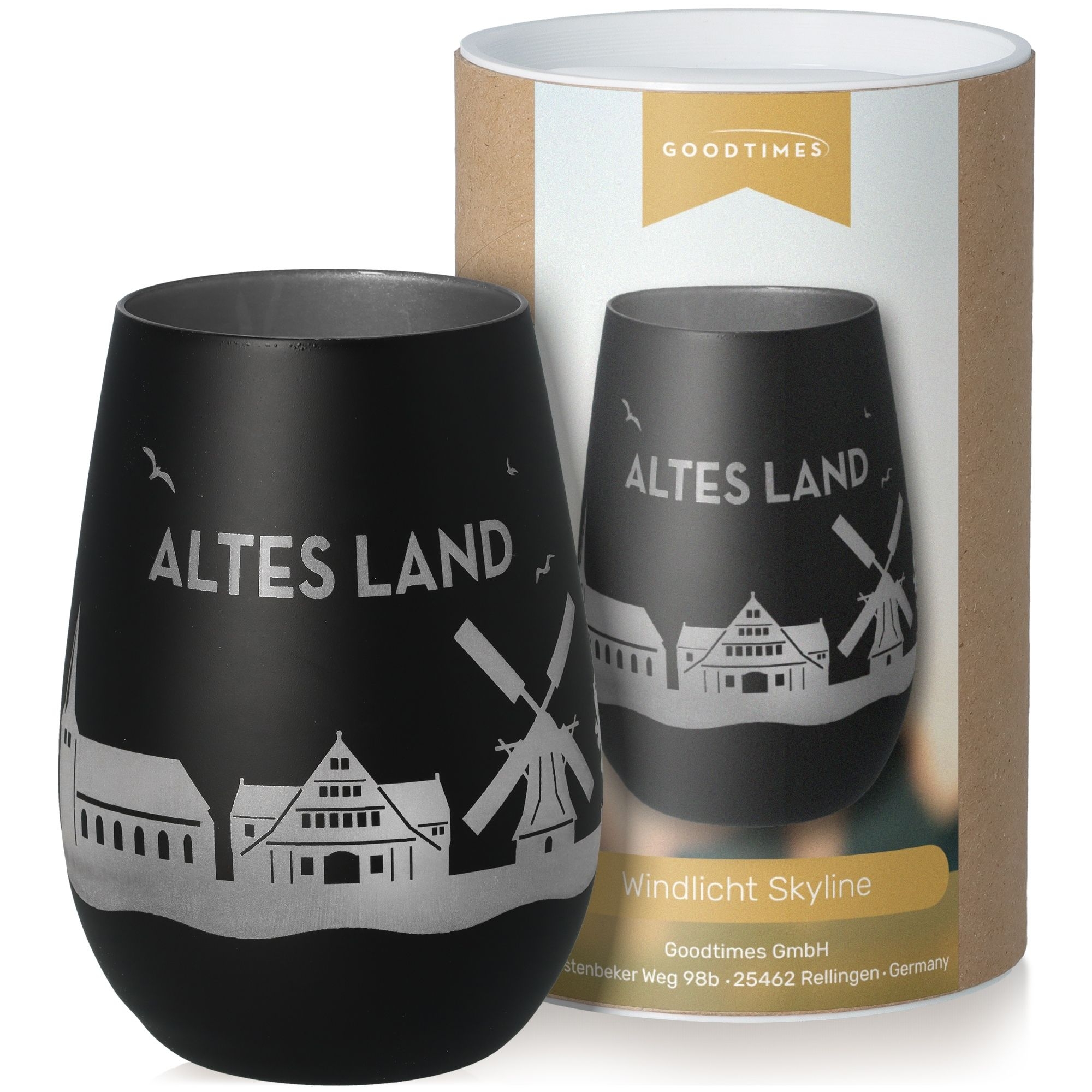 Windlicht Skyline Altes Land Schwarz/Silber Krug