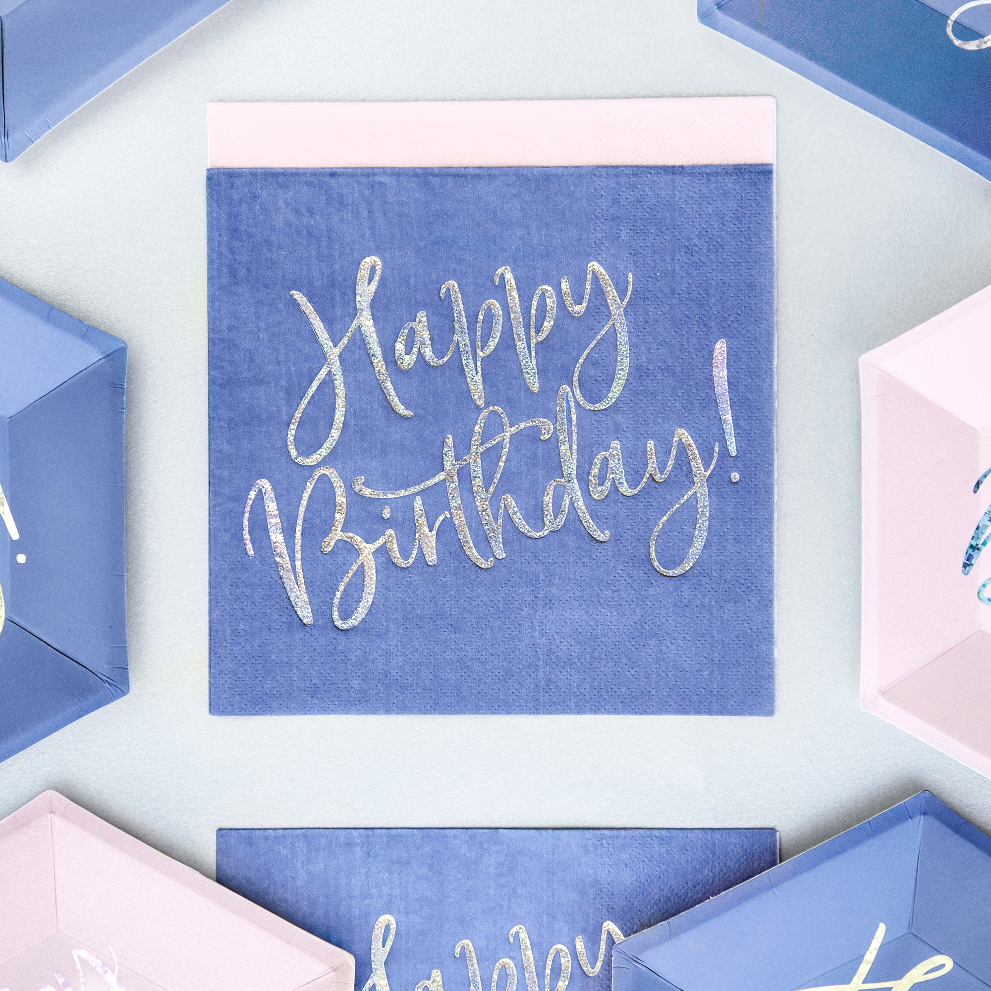20 Servietten "Happy Birthday" - Blau/Silber 20 Servietten "Happy Birthday" - Blau/Silber
