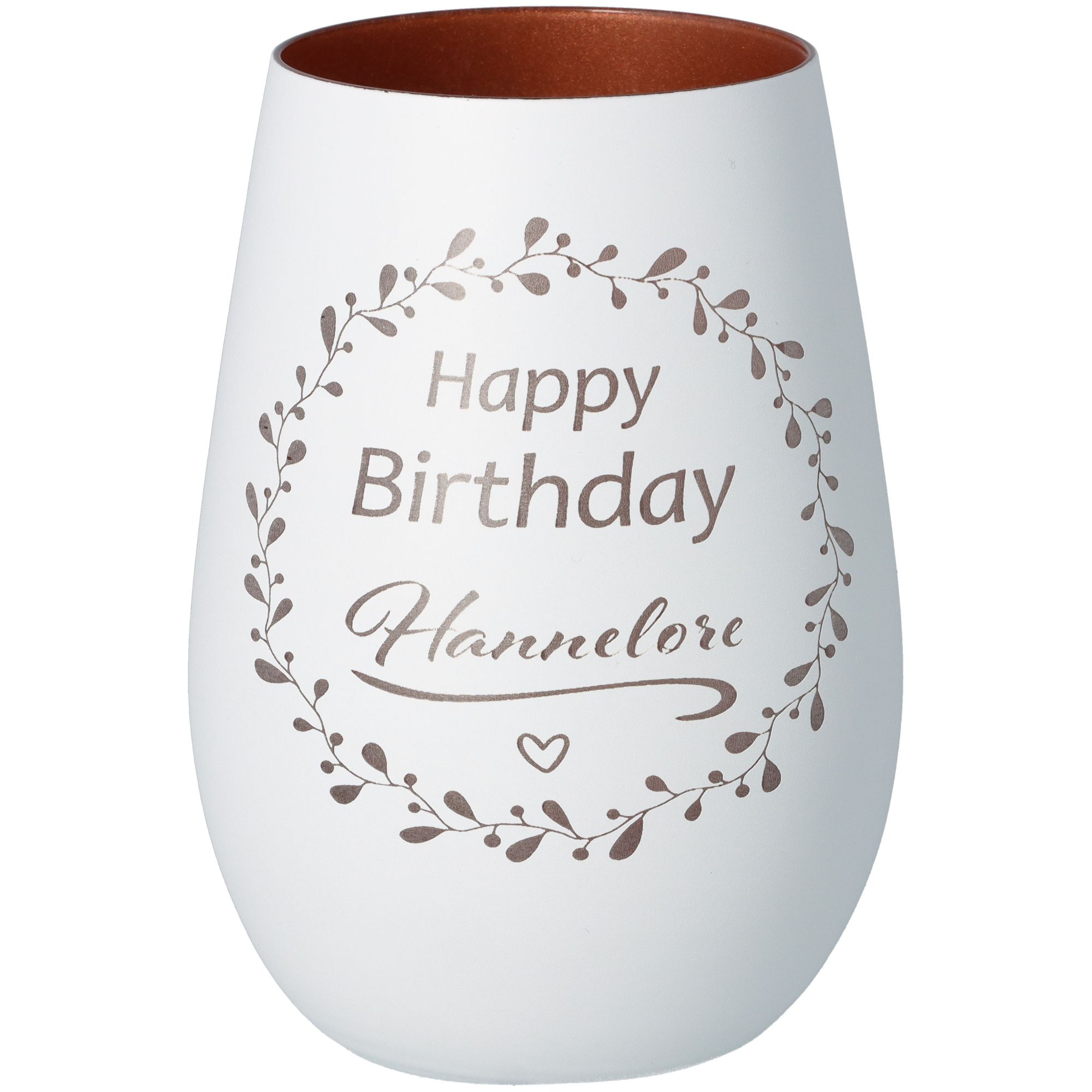Windlicht Happy Birthday "Name" Weiß/Bronze Windlicht Happy Birthday "Name" Weiß/Bronze